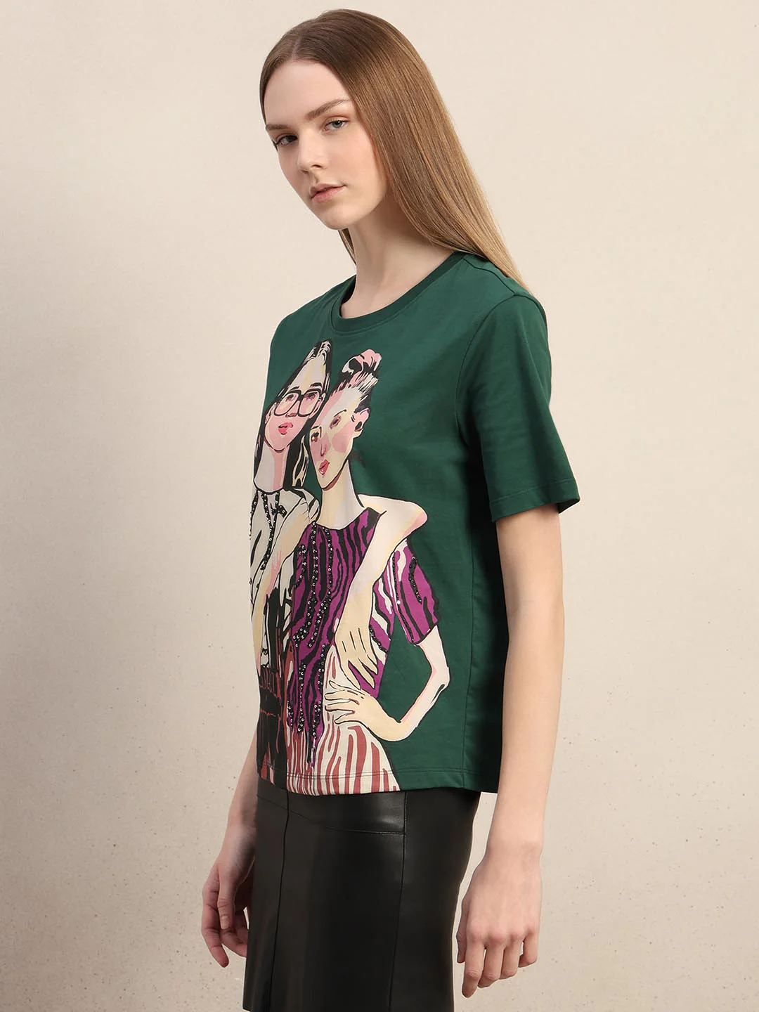 Green Printed Cotton T-shirt - Image 3