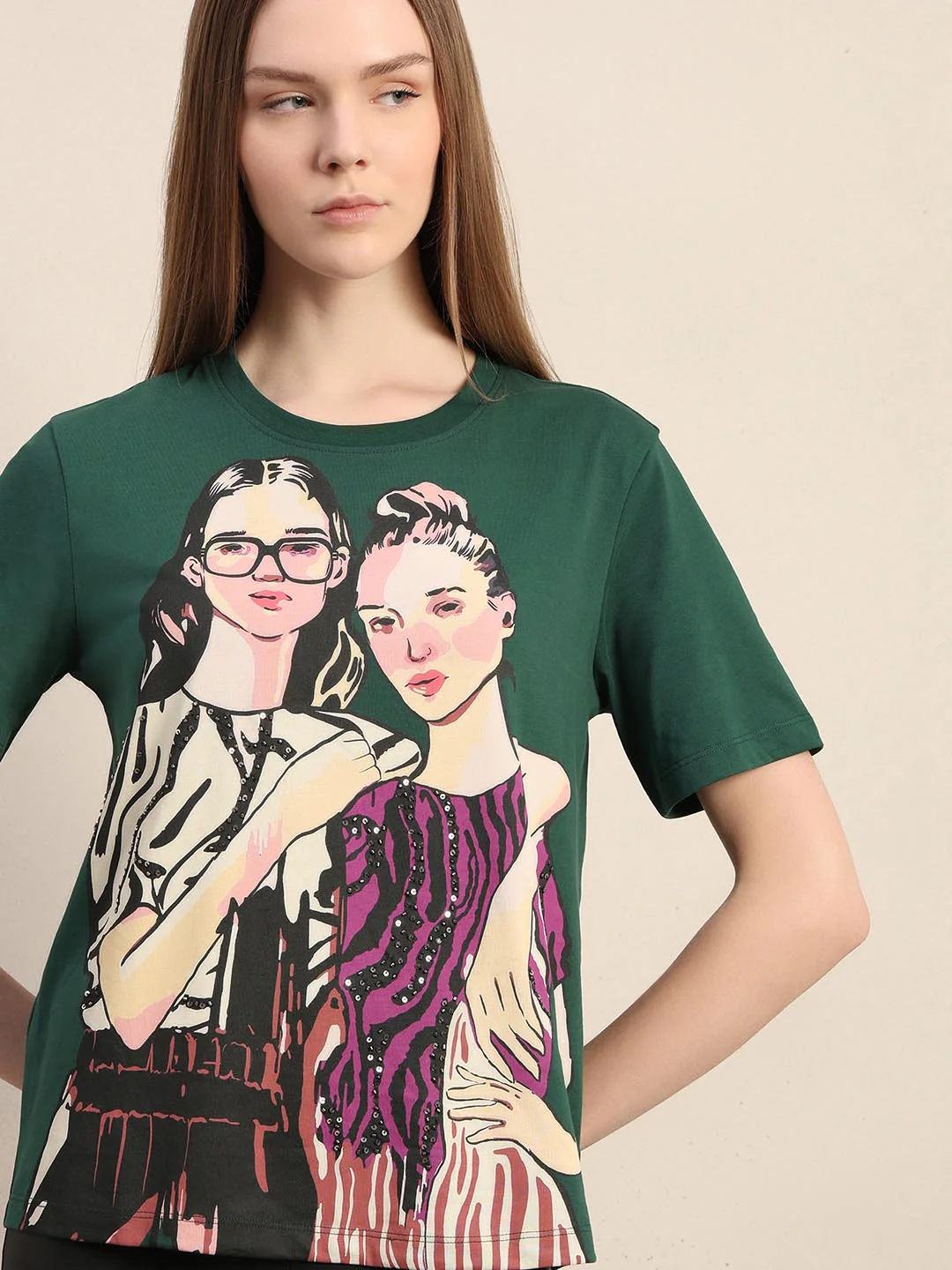 Green Printed Cotton T-shirt - Image 6
