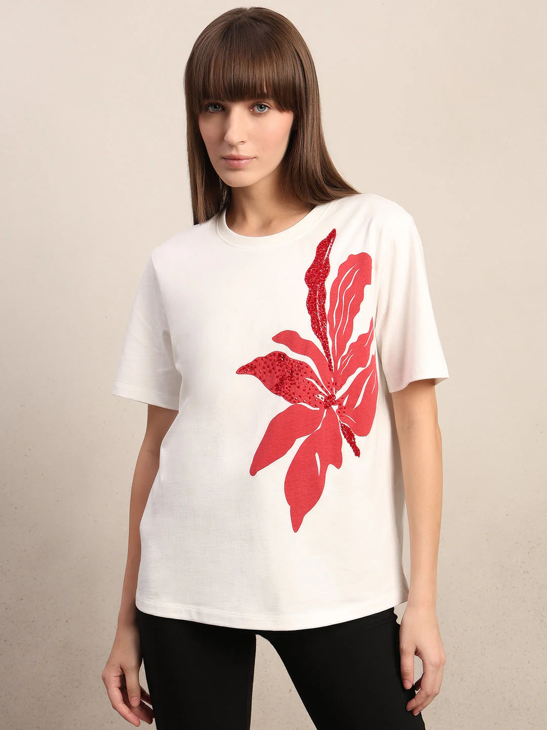 White Printed Cotton T-shirt - Image 2
