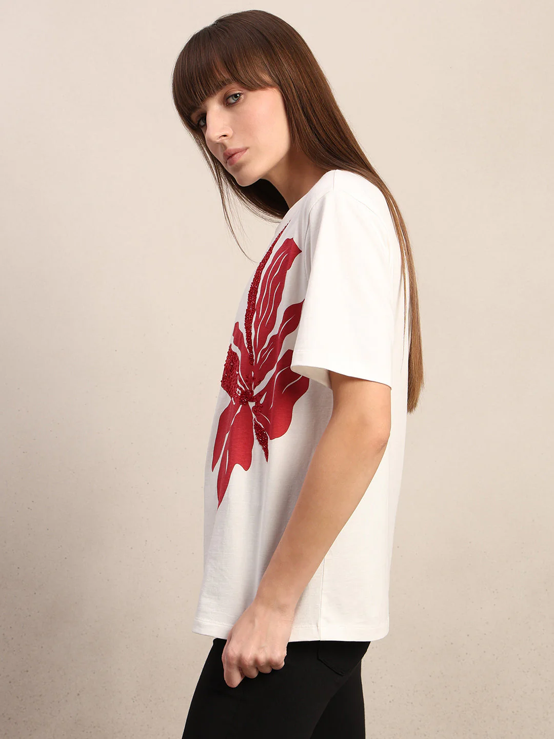White Printed Cotton T-shirt - Image 3