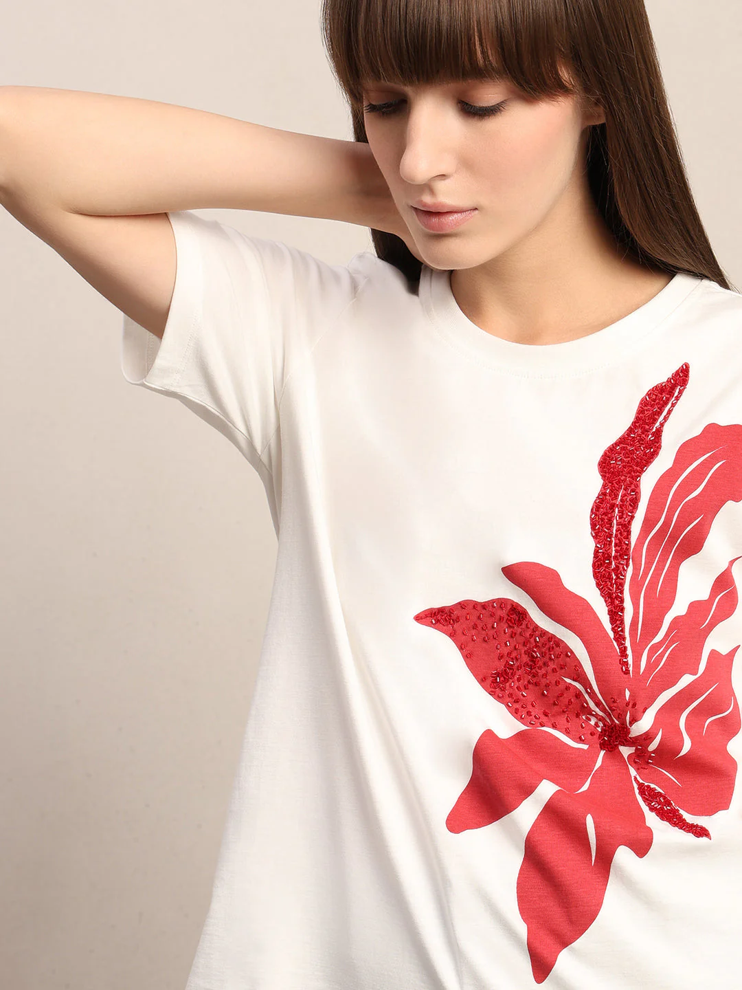 White Printed Cotton T-shirt - Image 6