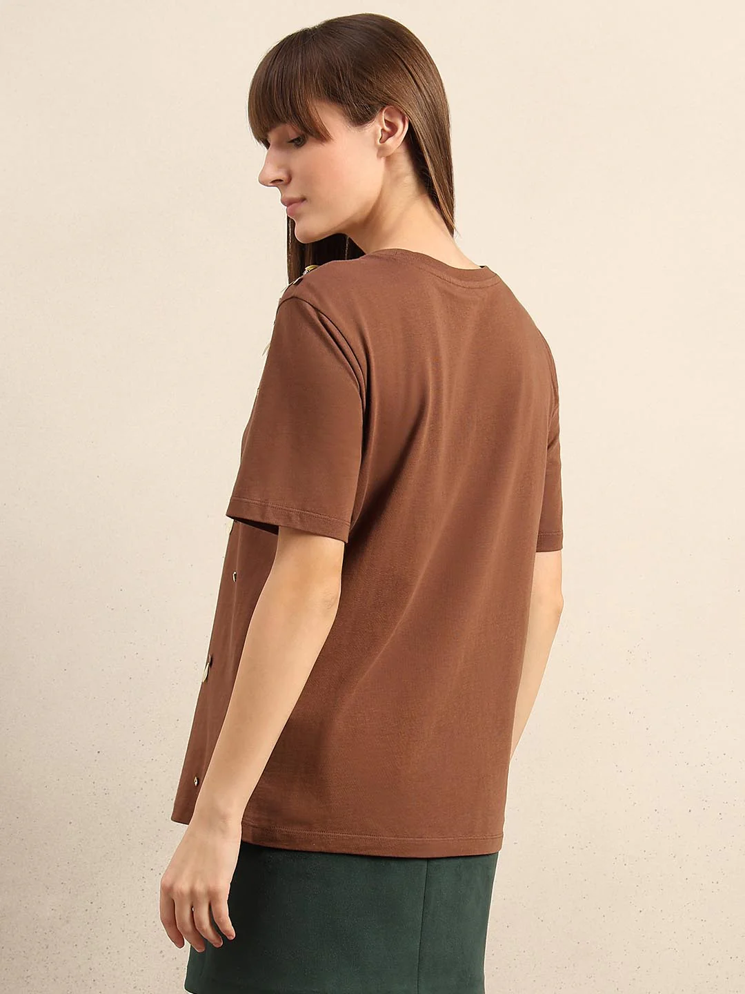 Brown Embellished Cotton T-shirt - Image 4