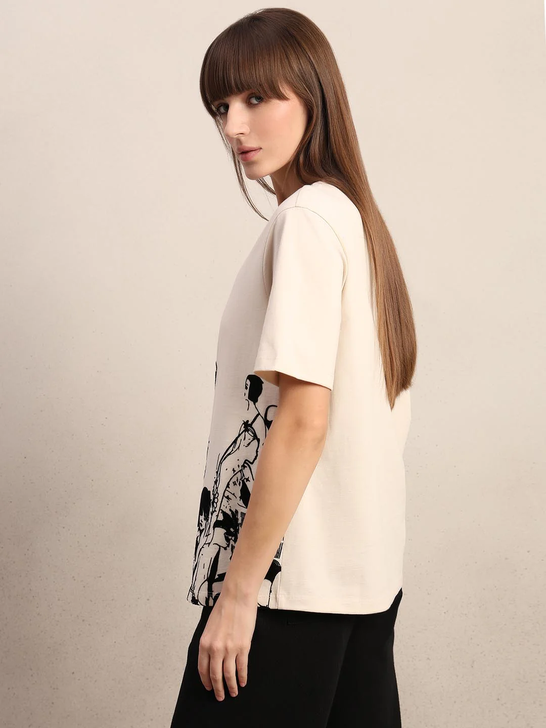 Ecru Printed Cotton T-shirt - Image 3