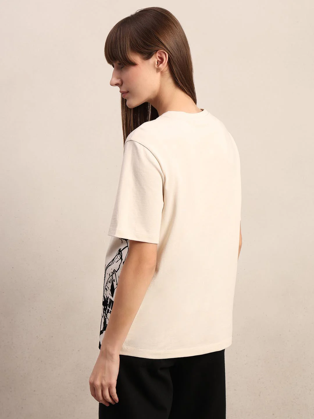 Ecru Printed Cotton T-shirt - Image 4