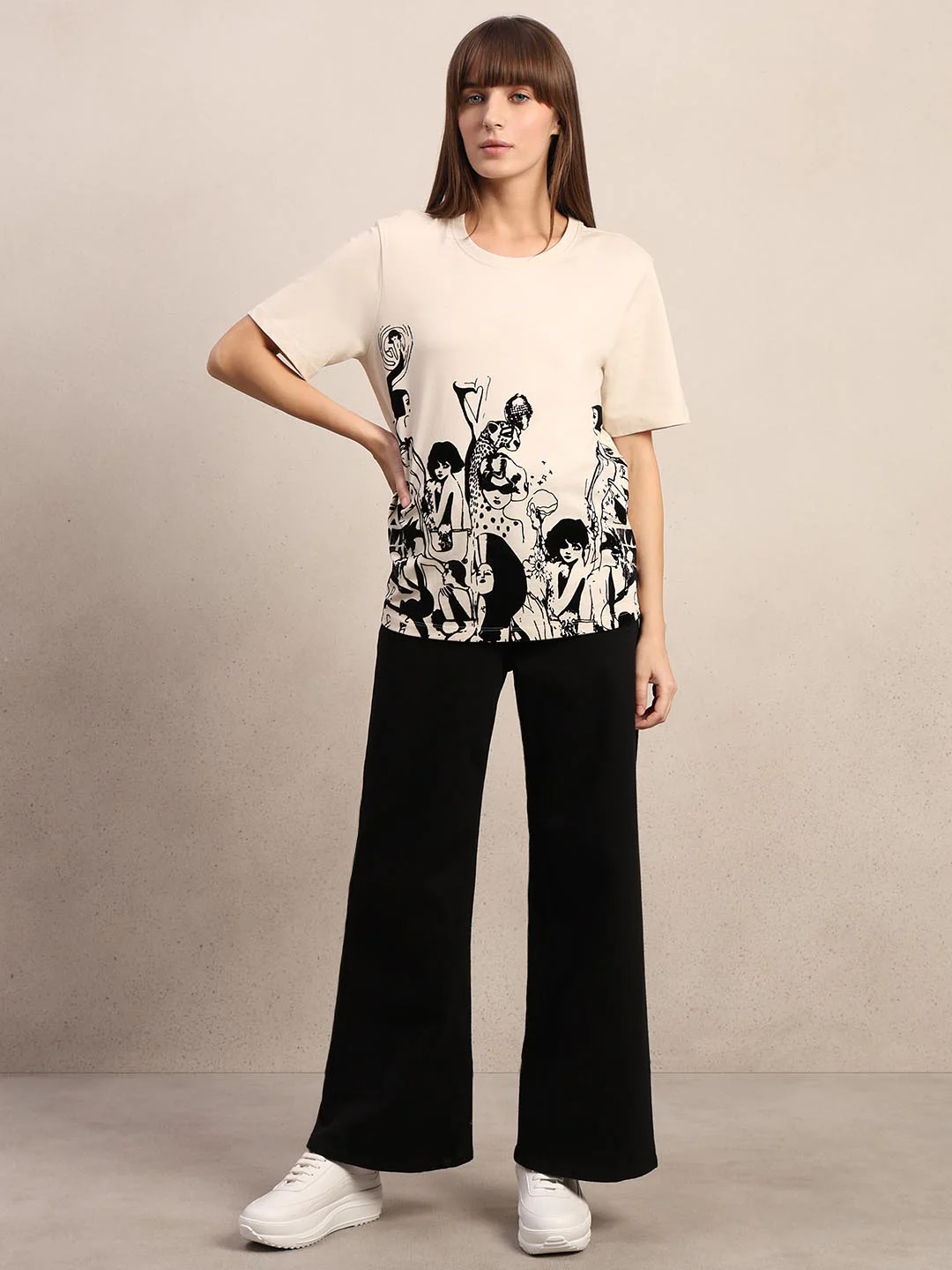 Ecru Printed Cotton T-shirt - Image 5