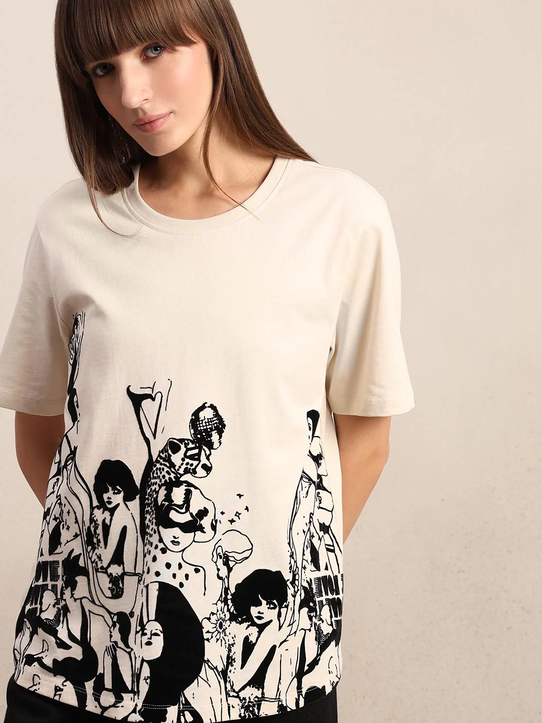 Ecru Printed Cotton T-shirt - Image 6