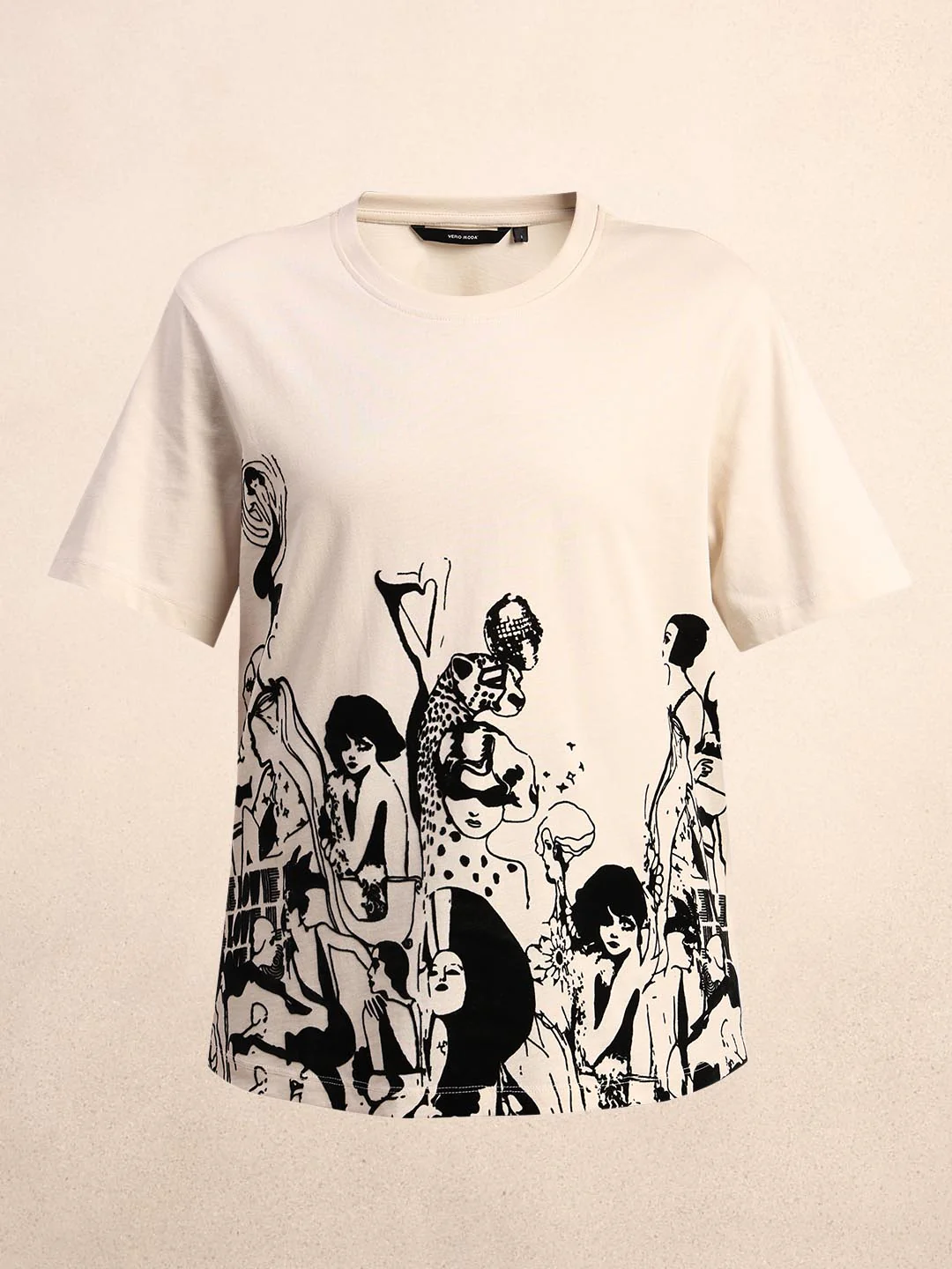 Ecru Printed Cotton T-shirt - Image 7