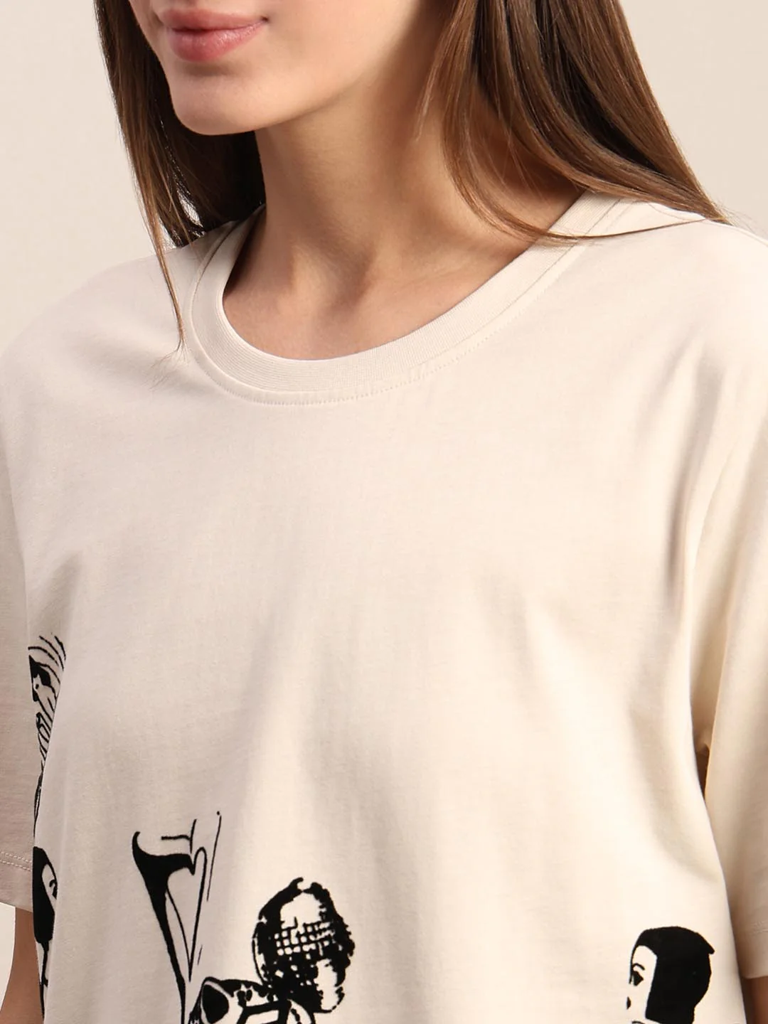 Ecru Printed Cotton T-shirt - Image 8