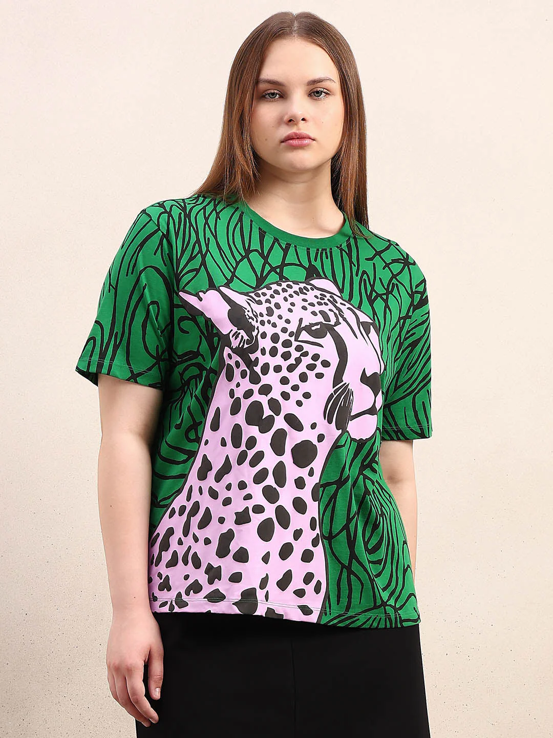 Curve Leopard Print Cotton T-Shirt - Image 2