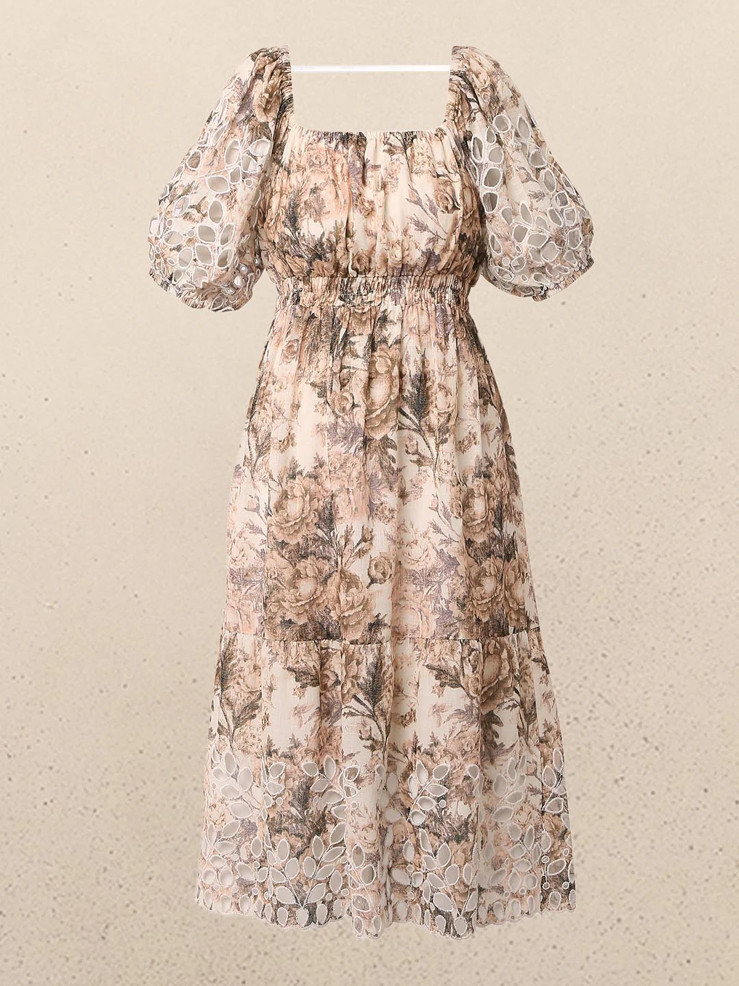 Ecru Printed Cut-Work Detail Dress - Image 7