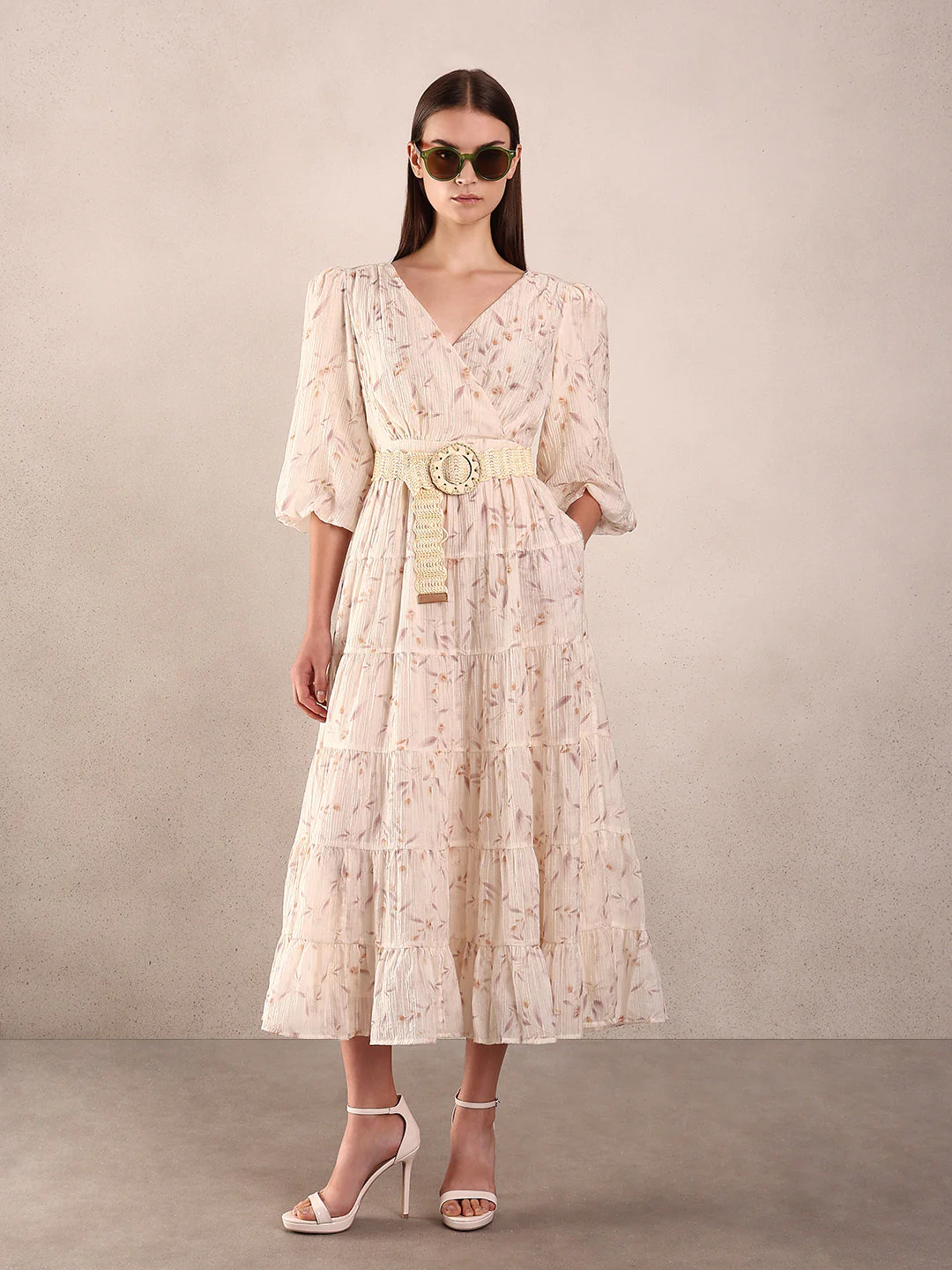 Ecru Floral Midi Dress