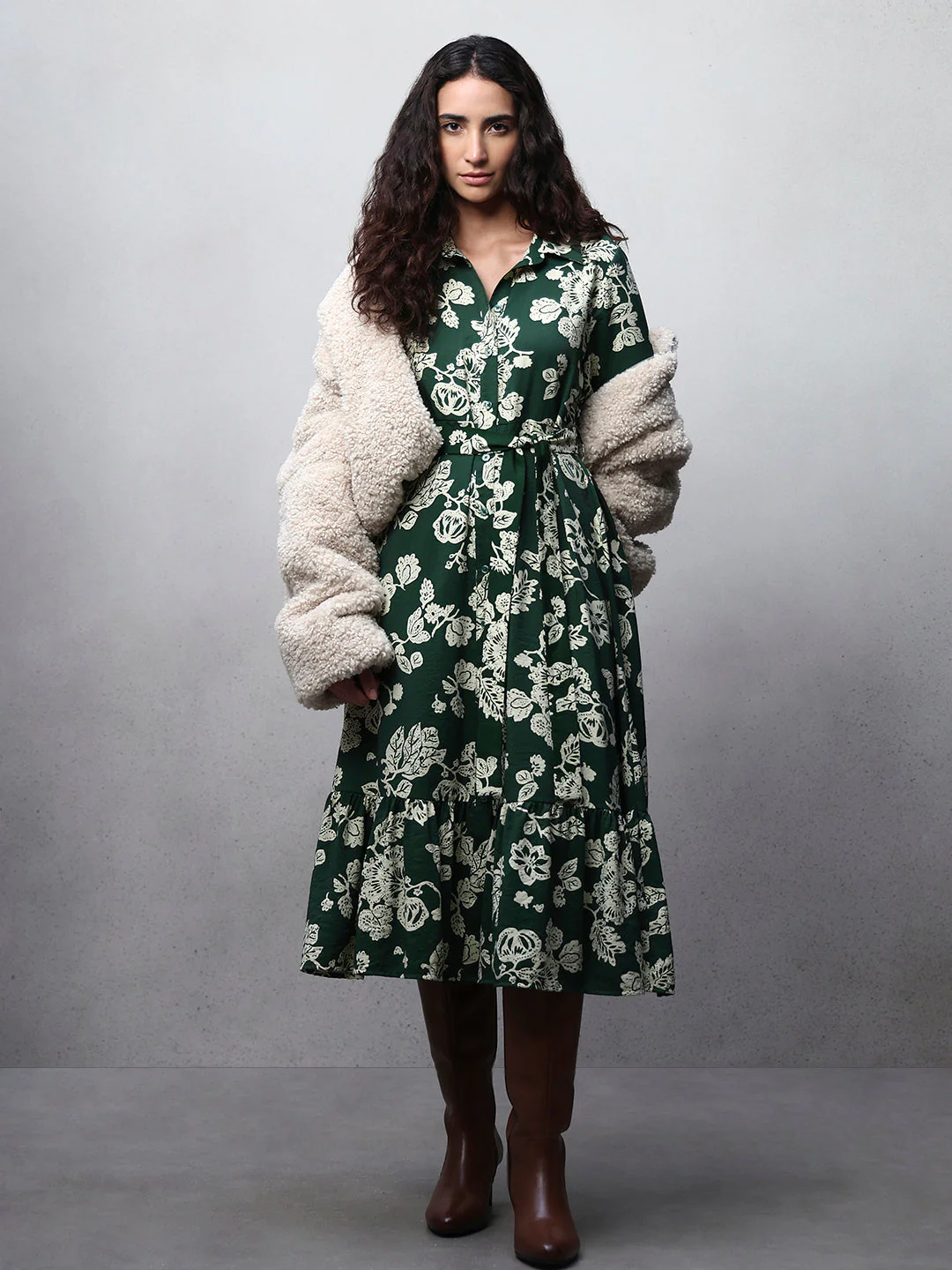 Floral Belted Shirt Dress