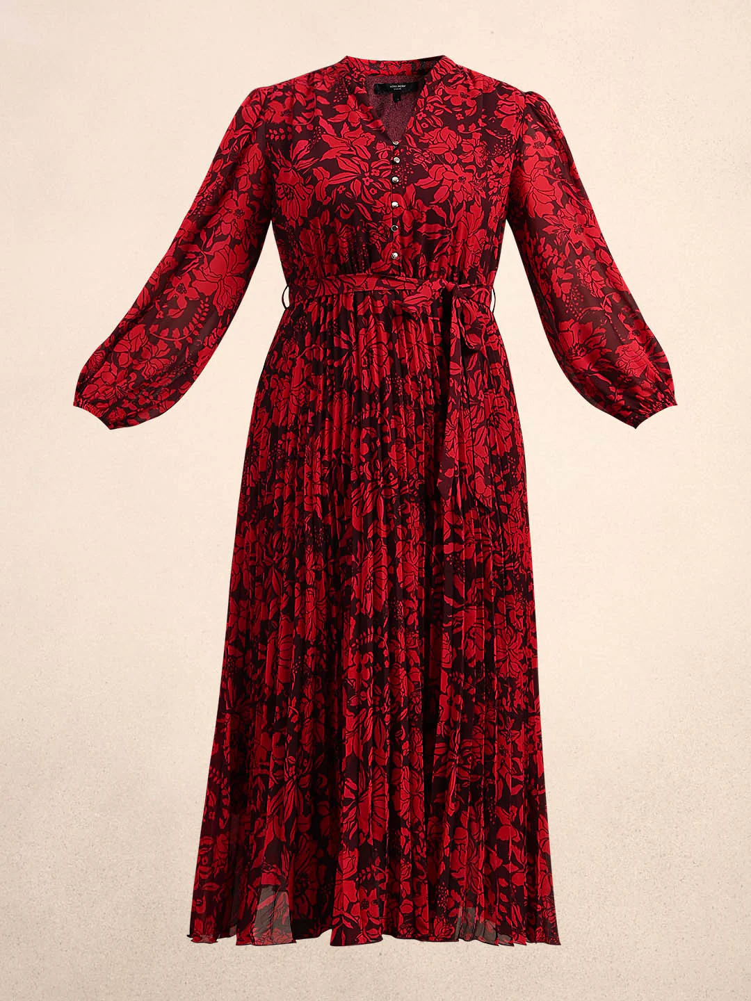 Curve Red Floral Pleated Midi Dress - Image 7