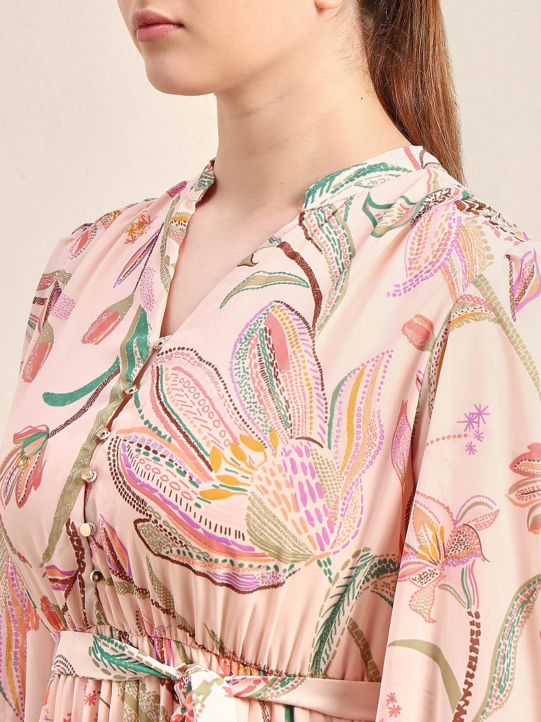 Curve Peach Floral Pleated Dress - Image 6