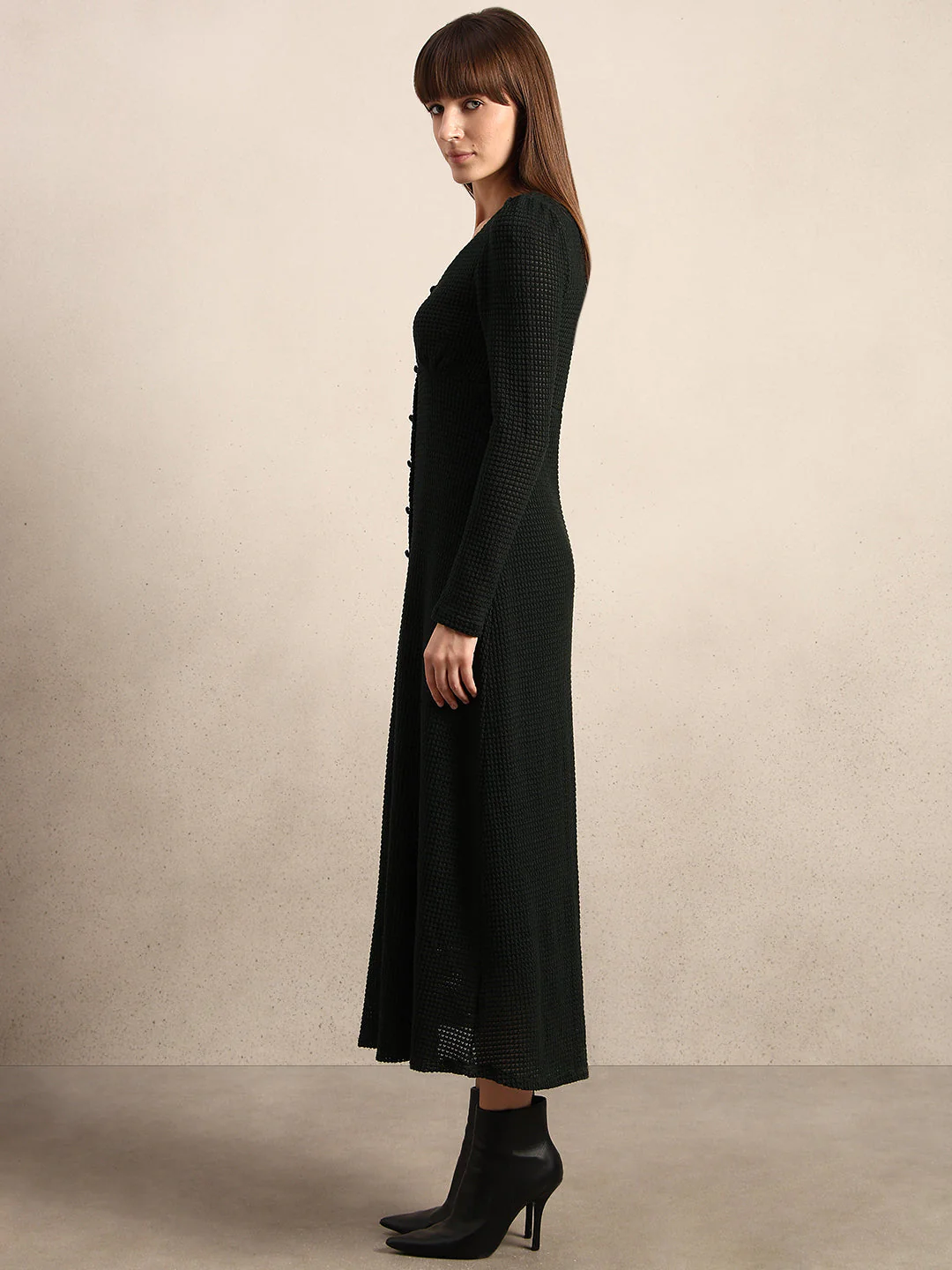 Button Detail V-Neck Midi Dress - Image 3