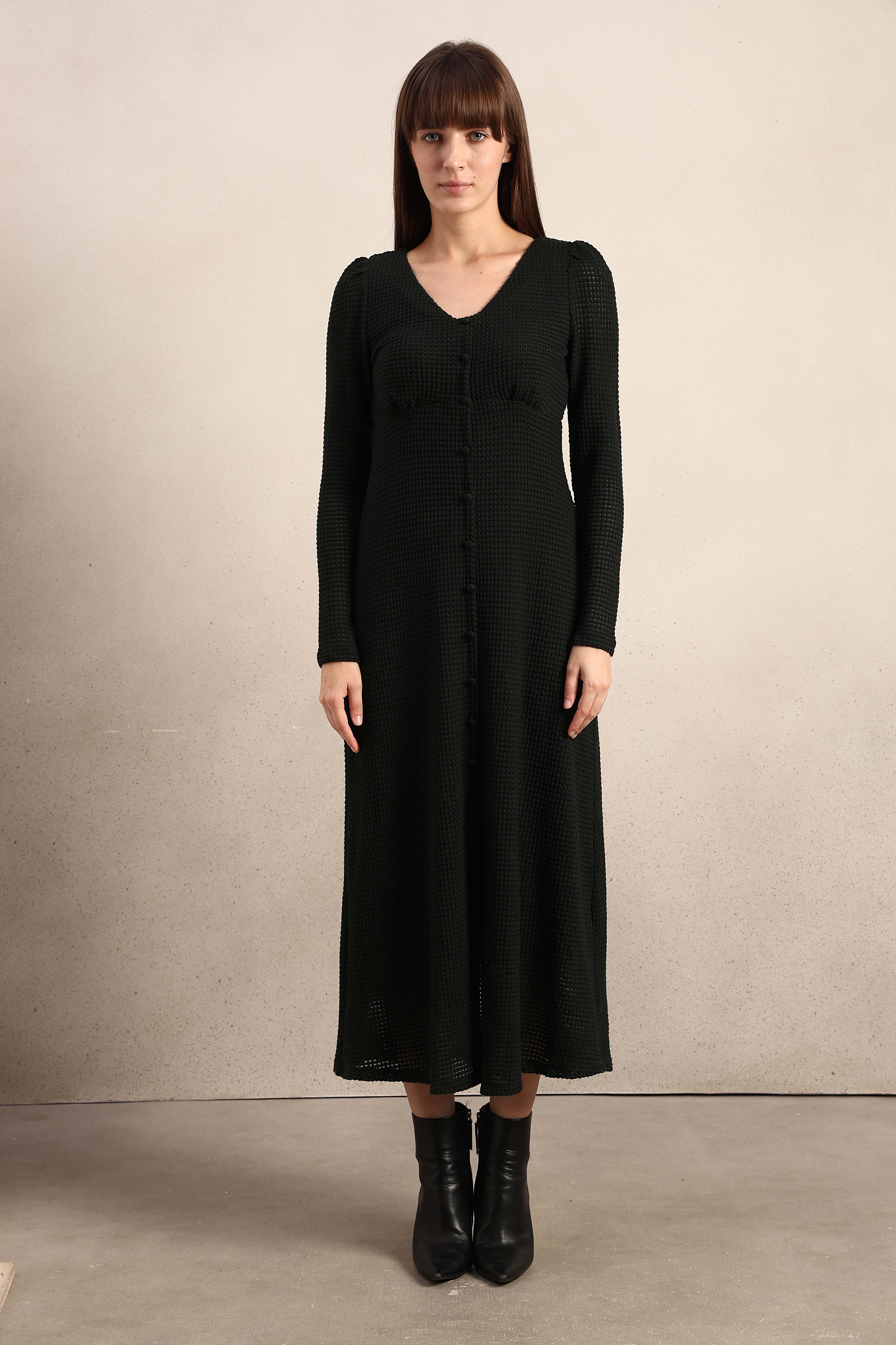 Button Detail V-Neck Midi Dress - Image 8