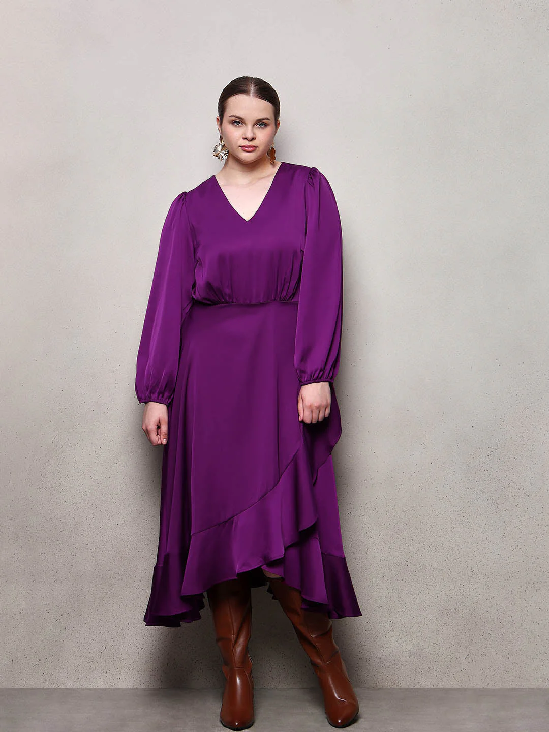 Curve Ruffle V-Neck Dress