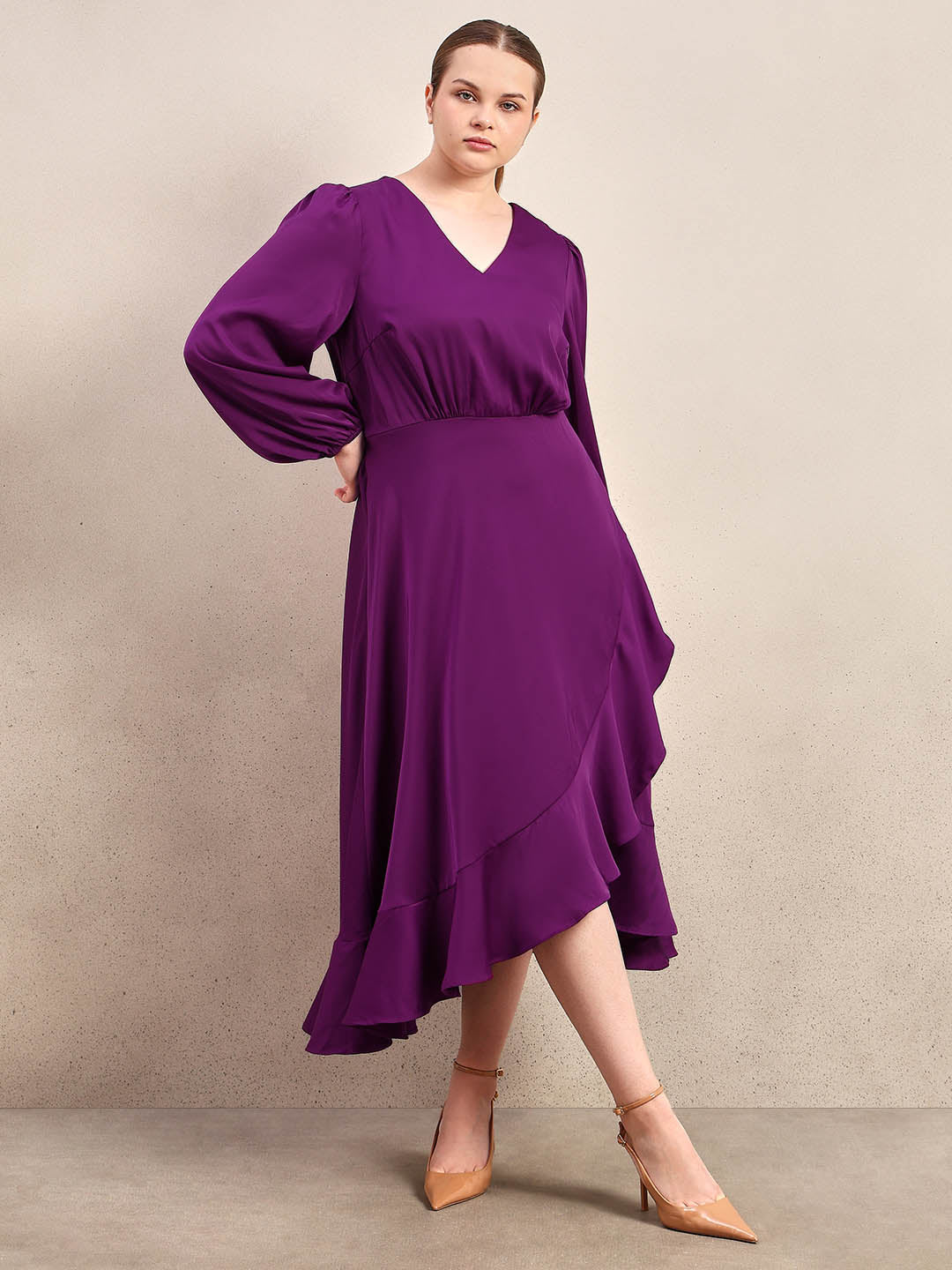 Curve Ruffle V-Neck Dress - Image 2