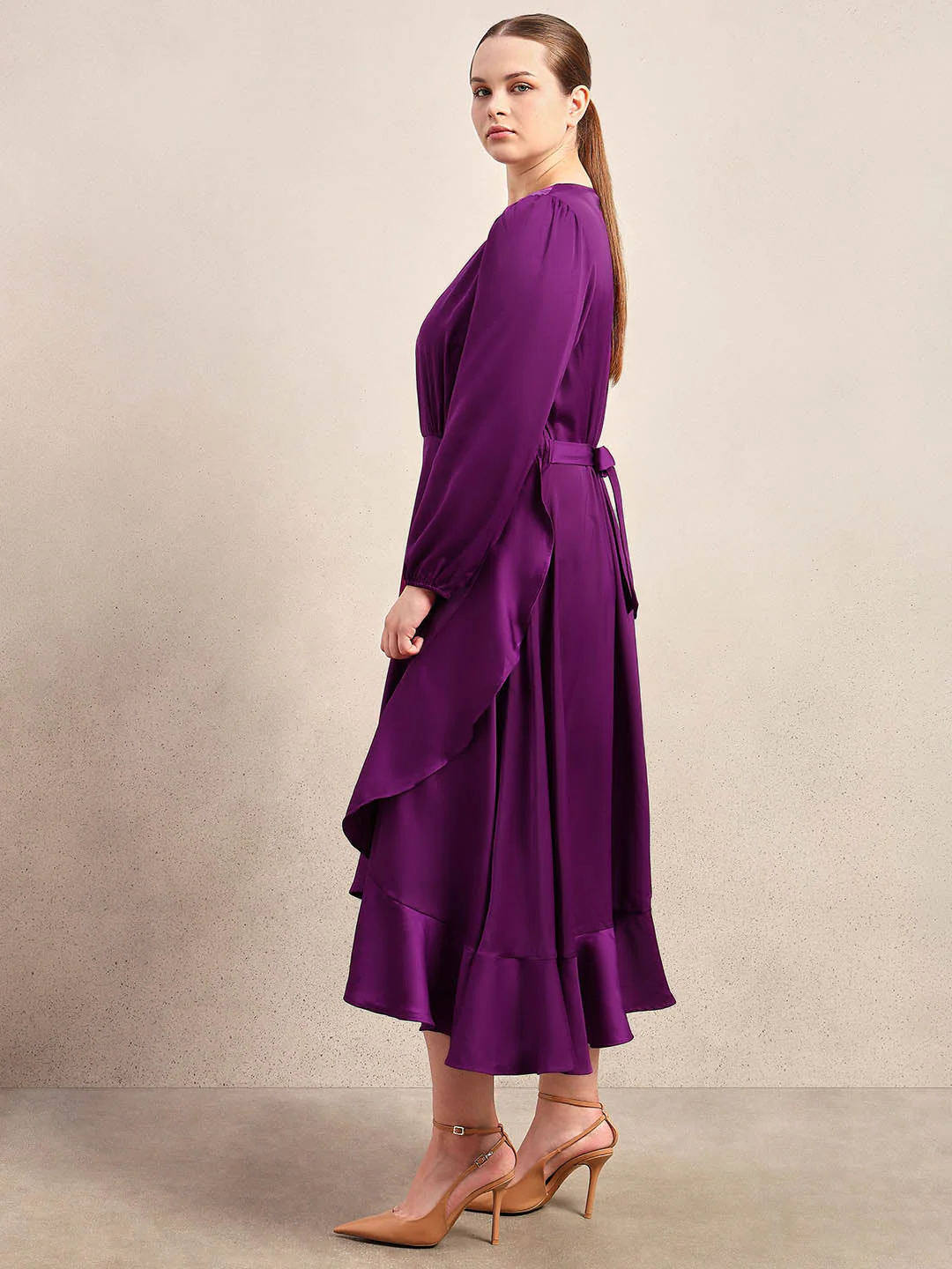 Curve Ruffle V-Neck Dress - Image 3