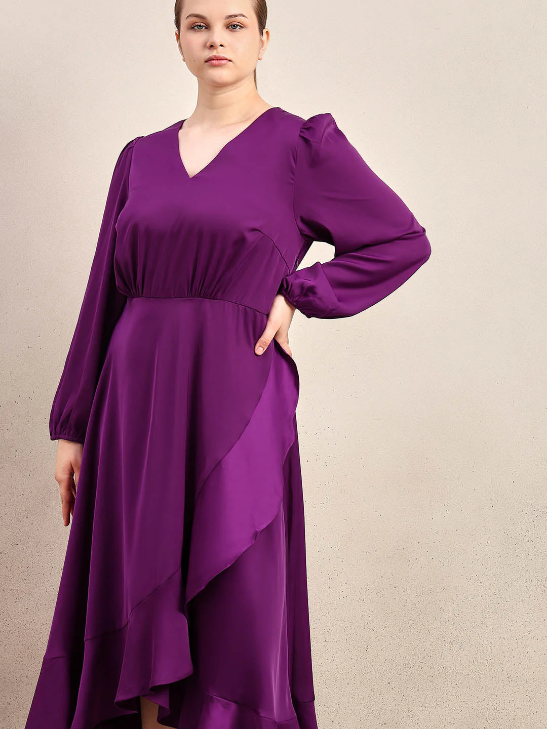 Curve Ruffle V-Neck Dress - Image 5