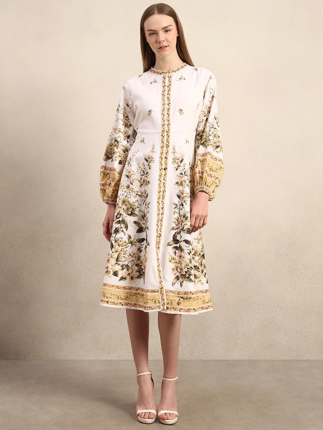 Floral Linen Blend Midi Dress - Image 2