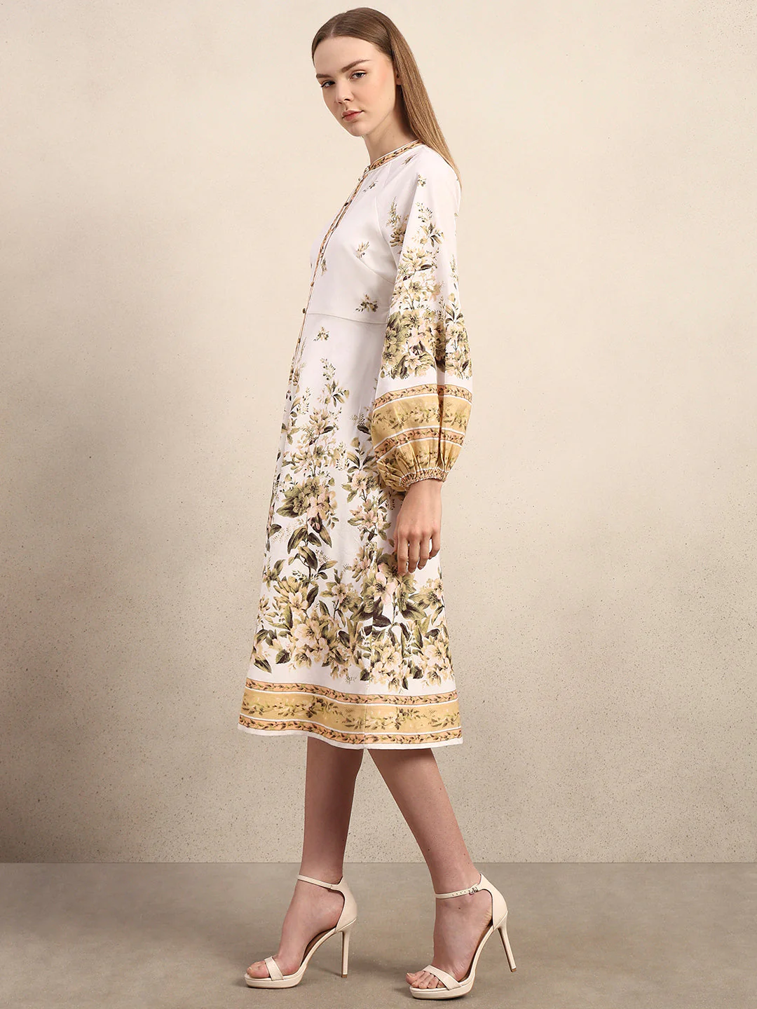 Floral Linen Blend Midi Dress - Image 3