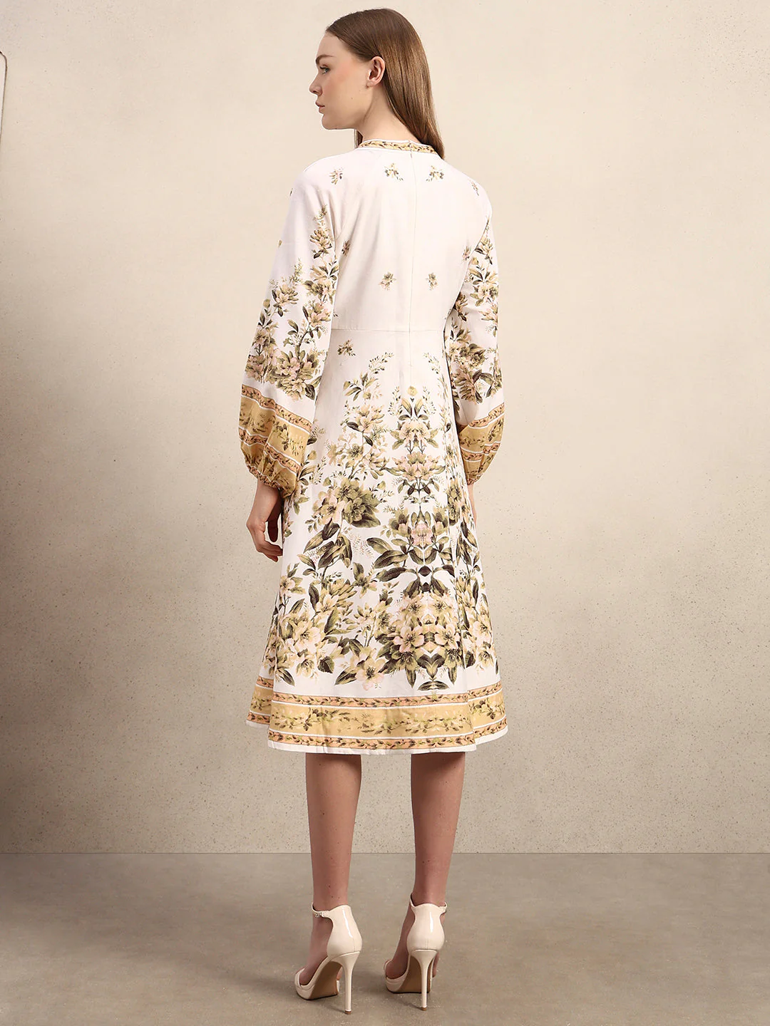 Floral Linen Blend Midi Dress - Image 4