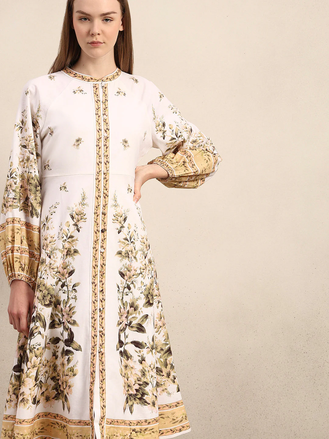 Floral Linen Blend Midi Dress - Image 5