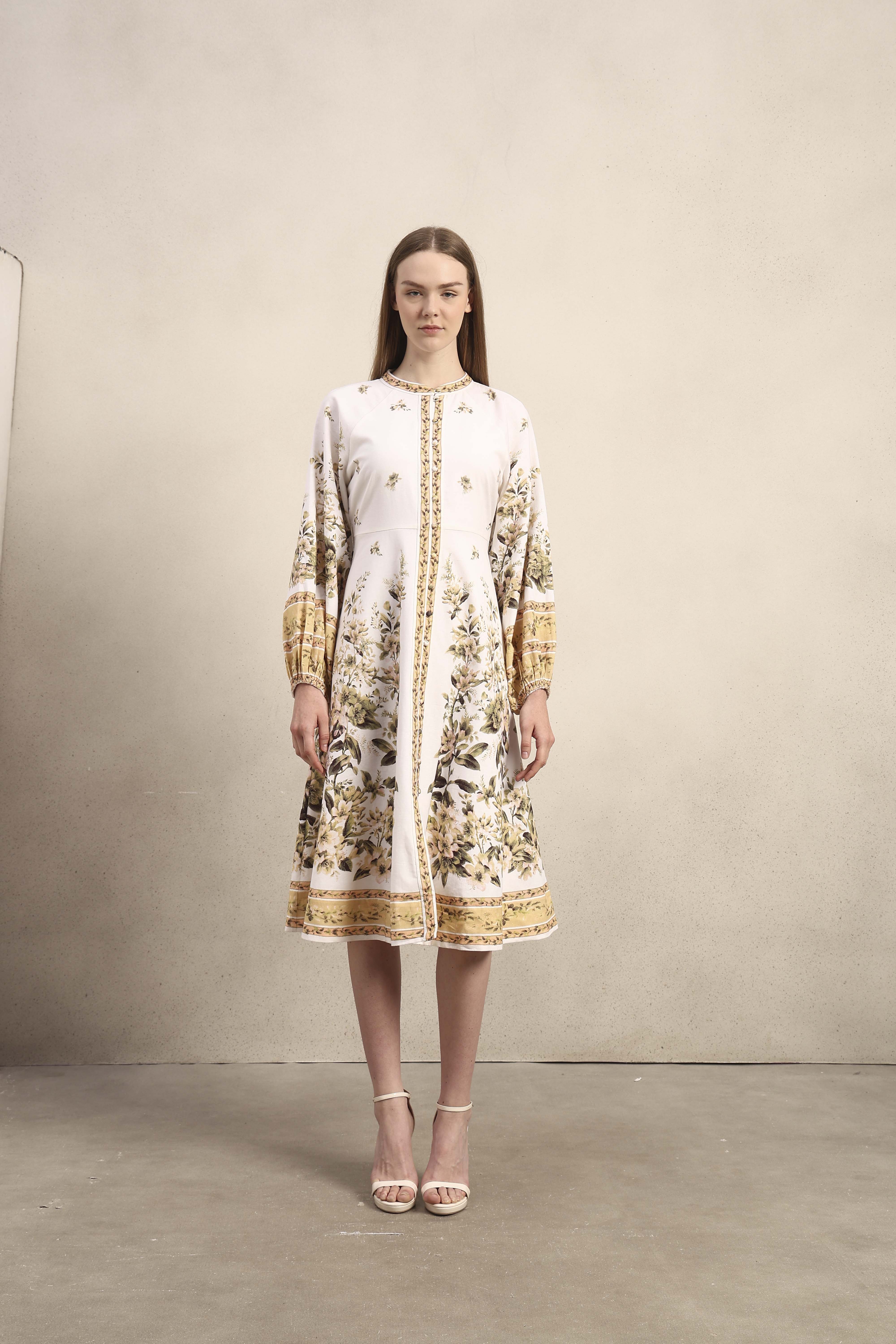 Floral Linen Blend Midi Dress - Image 8