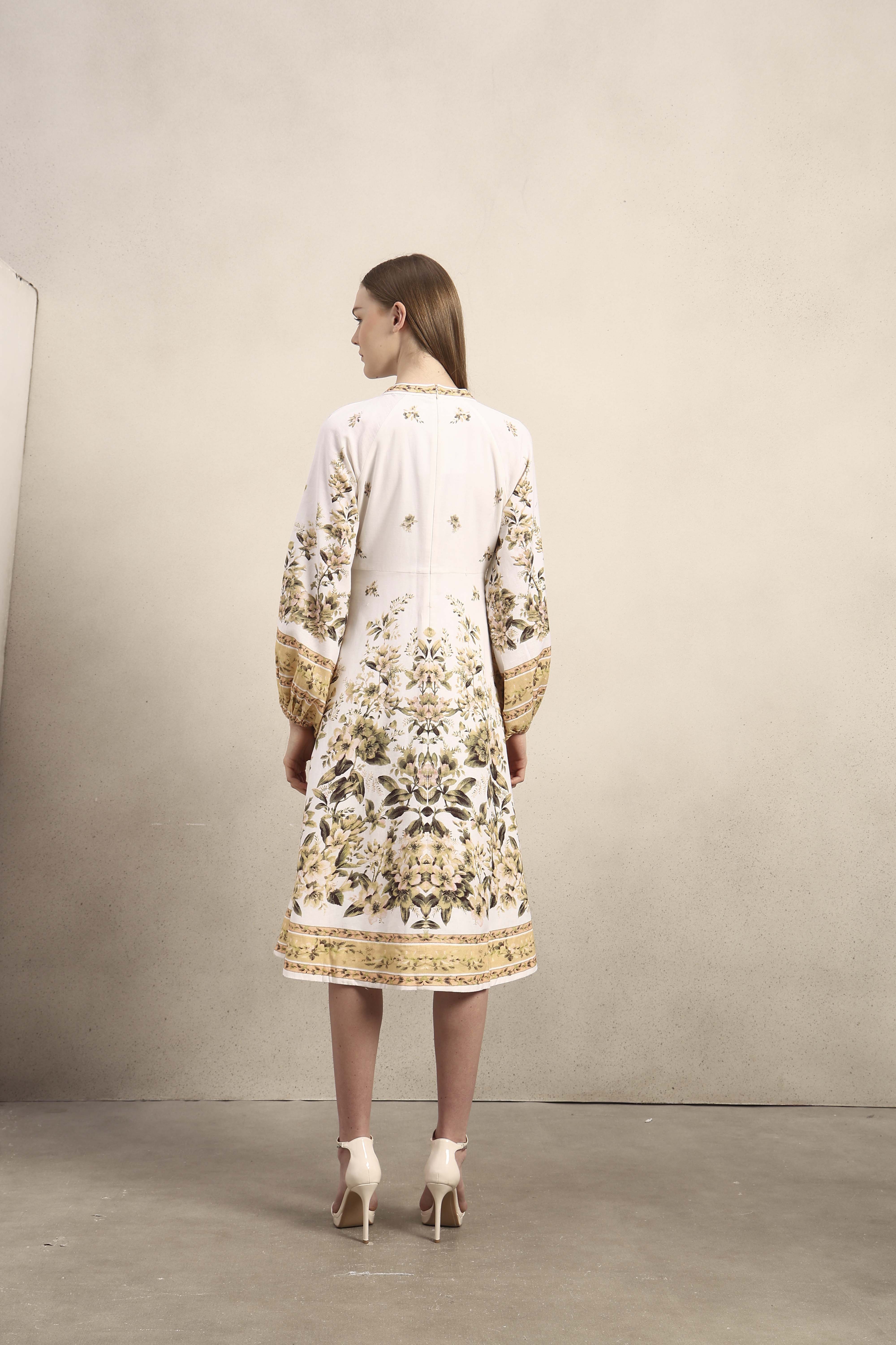 Floral Linen Blend Midi Dress - Image 9