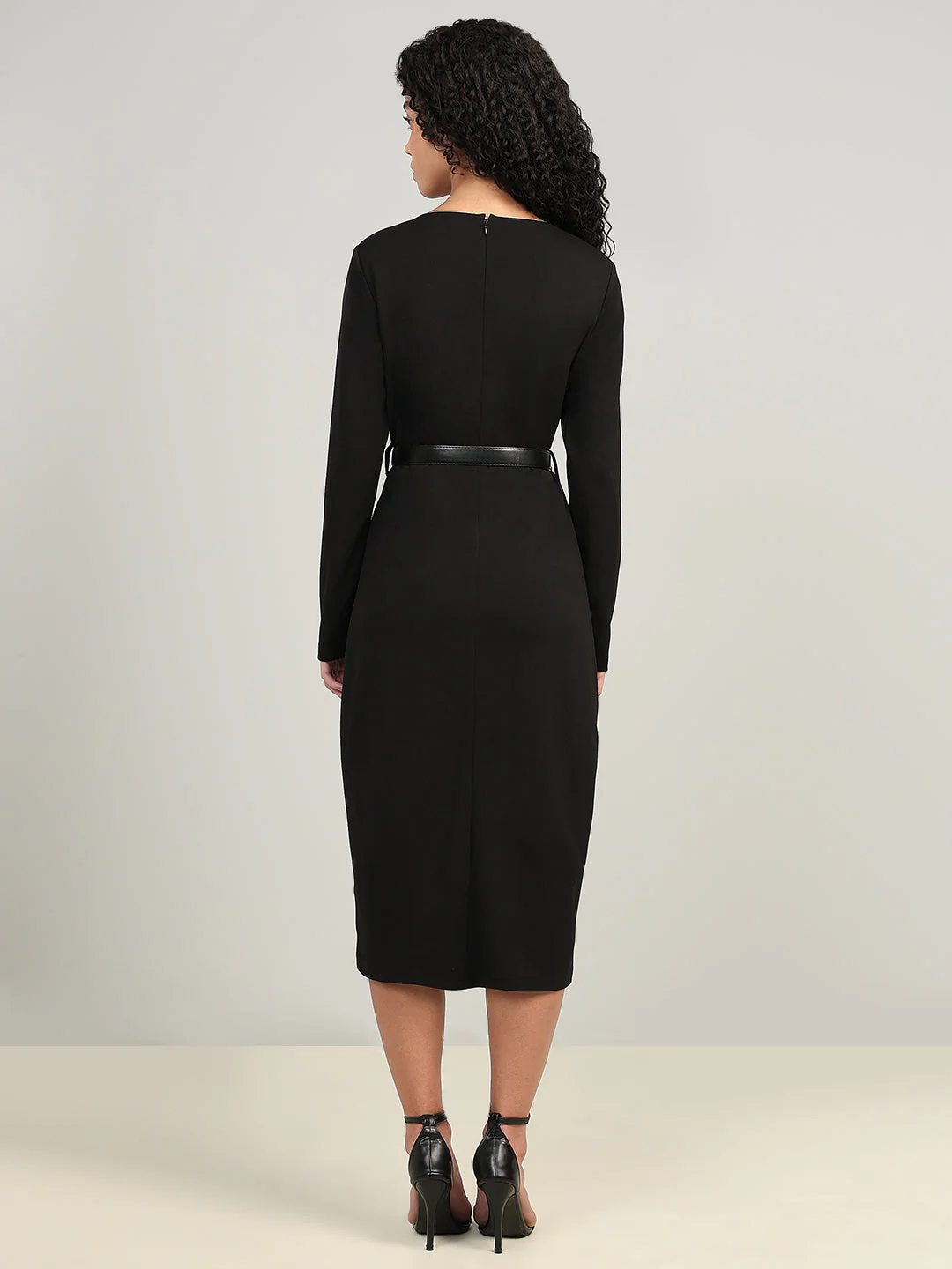 Black Belted Midi Dress - Image 4