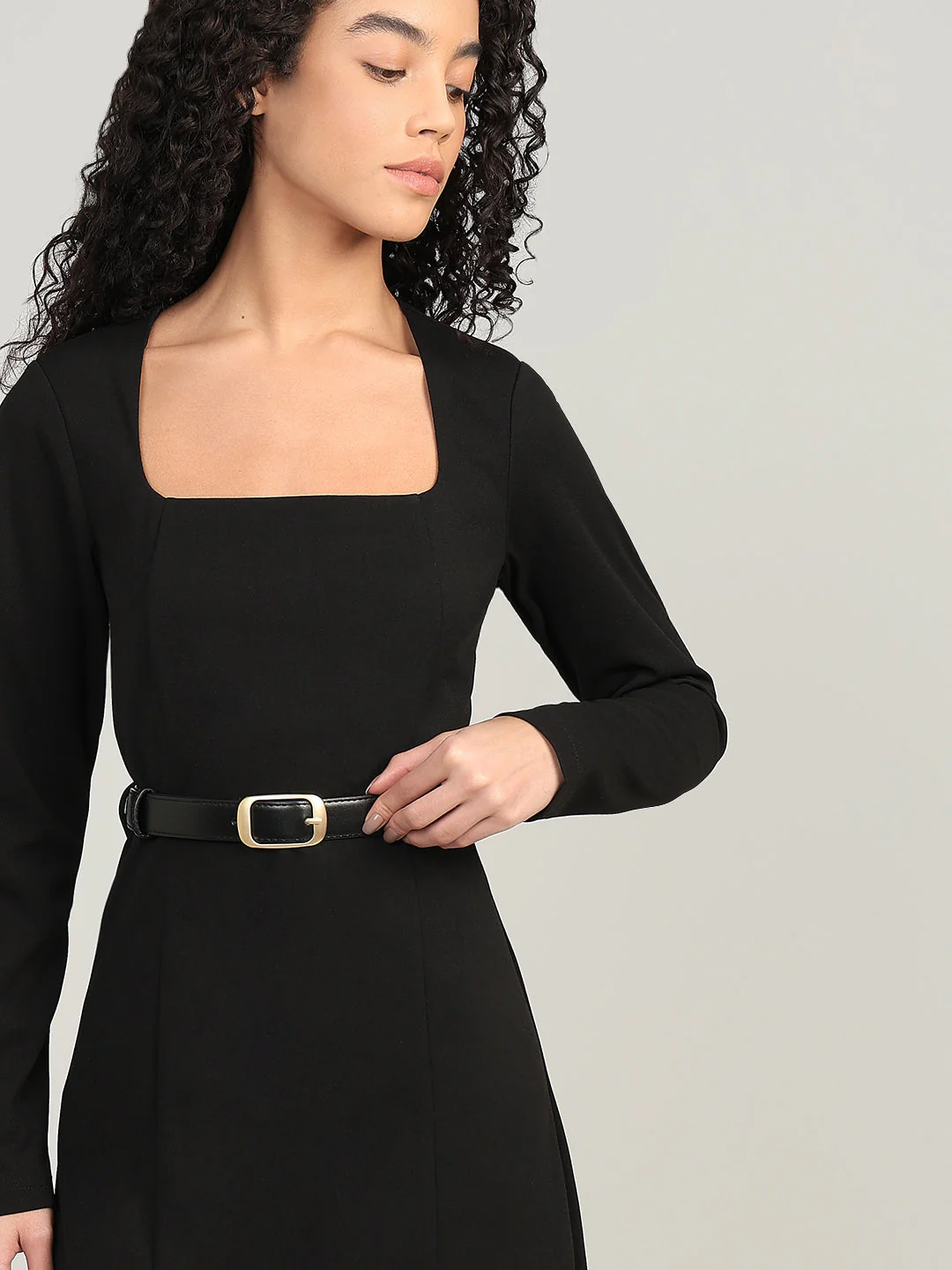 Black Belted Midi Dress - Image 5