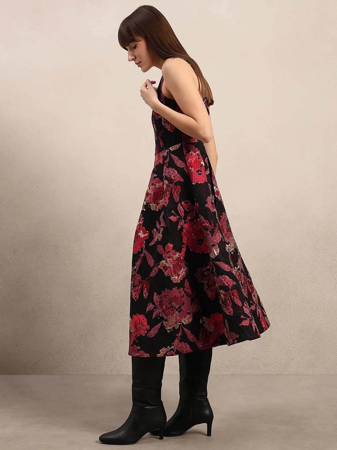 Black & Red Square Neck Dress - Image 3
