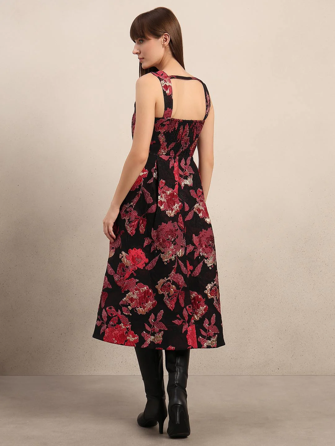 Black & Red Square Neck Dress - Image 4
