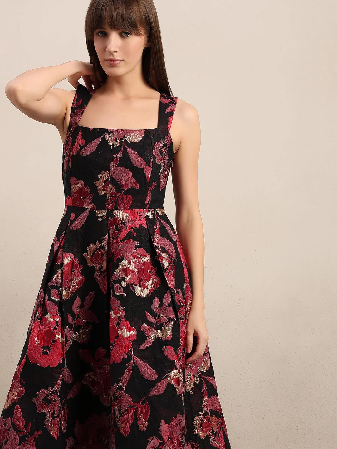 Black & Red Square Neck Dress - Image 5
