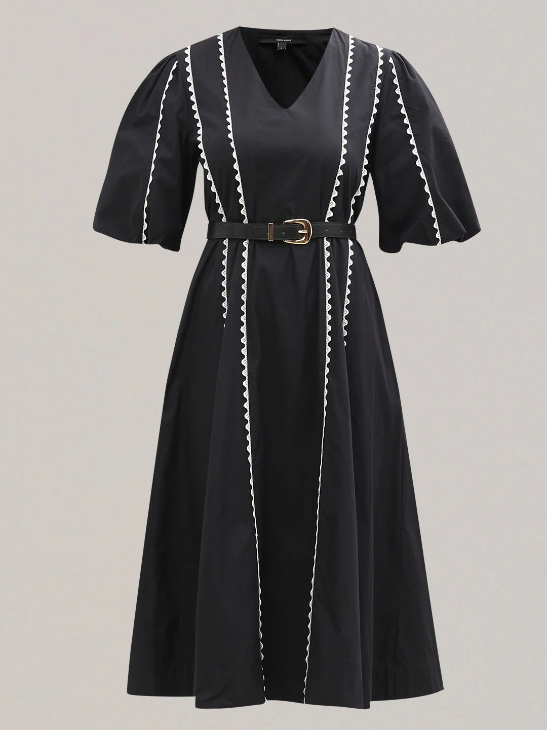 V-Neck Contrast Stitch Midi Dress - Image 7
