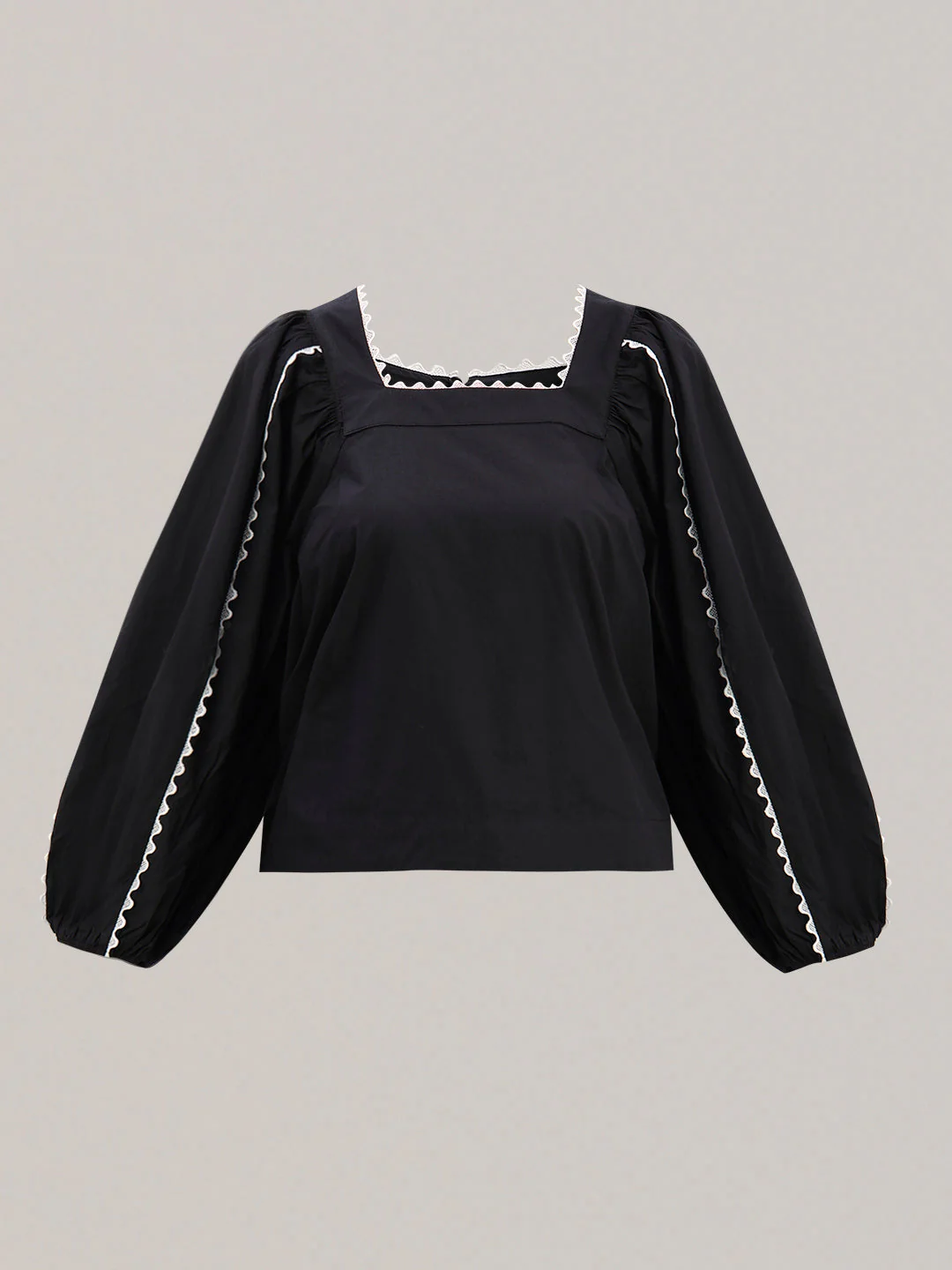 Black Square-Neck Puff Sleeve Top - Image 7