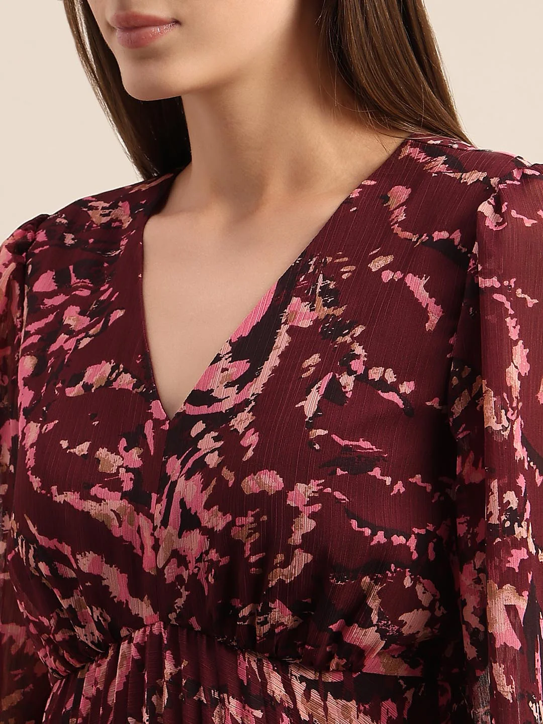 Red Printed Pleated Dress - Image 6