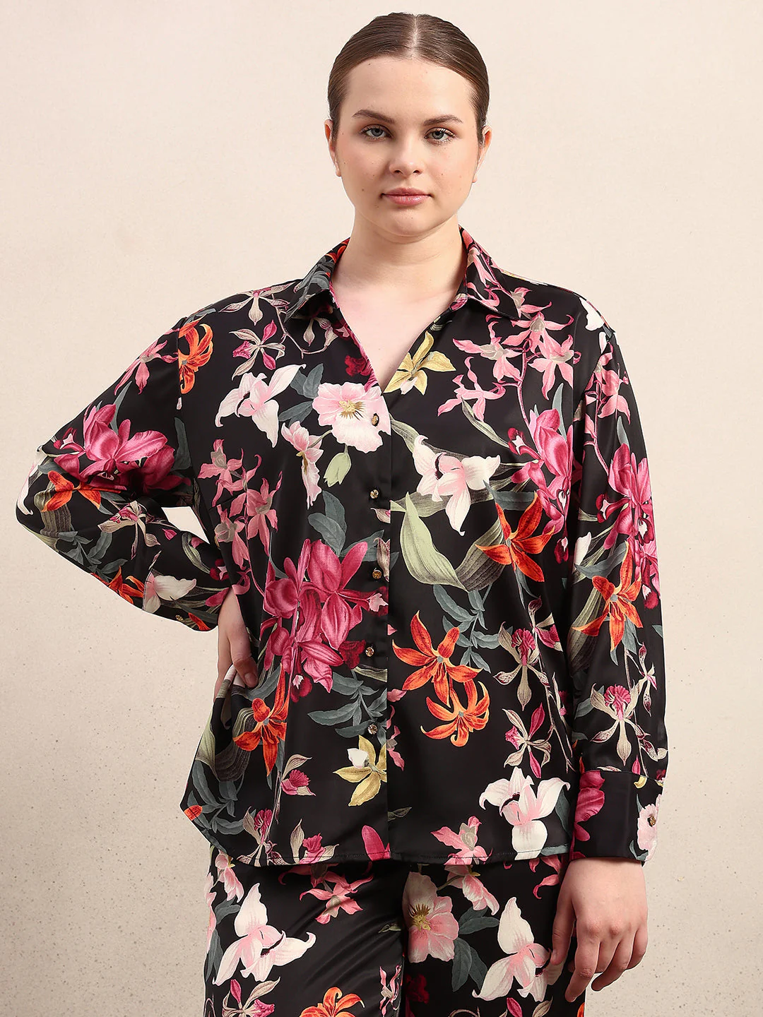 CURVE Black Floral Shirt - Image 2
