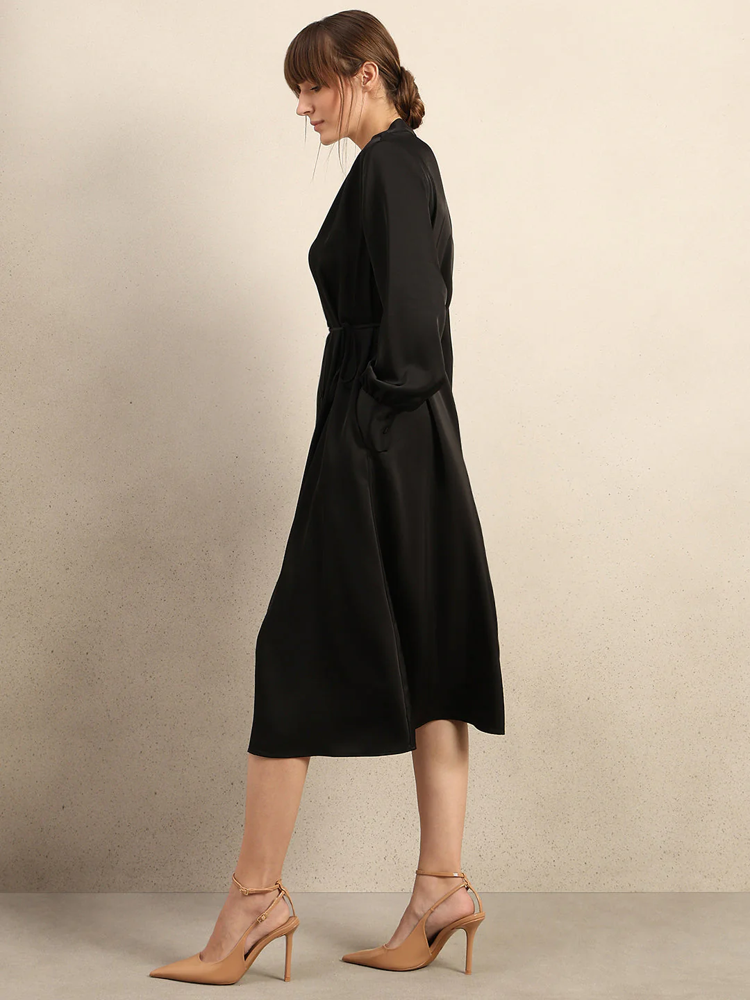 Satin V-Neck Midi Dress - Image 3