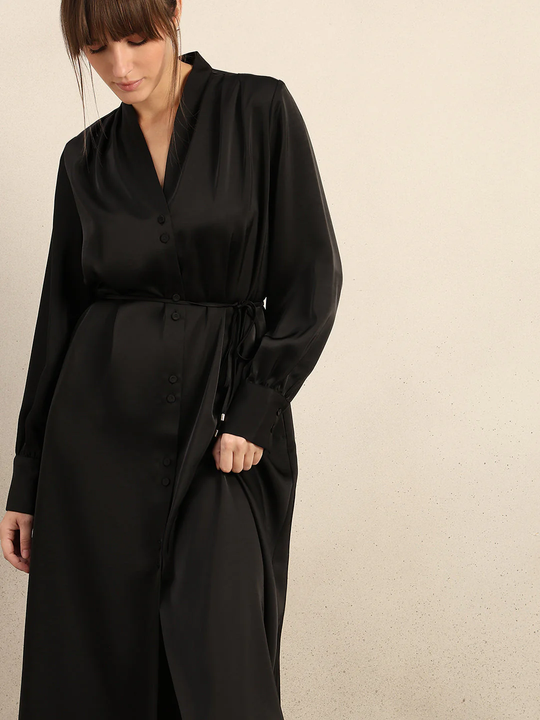Satin V-Neck Midi Dress - Image 5