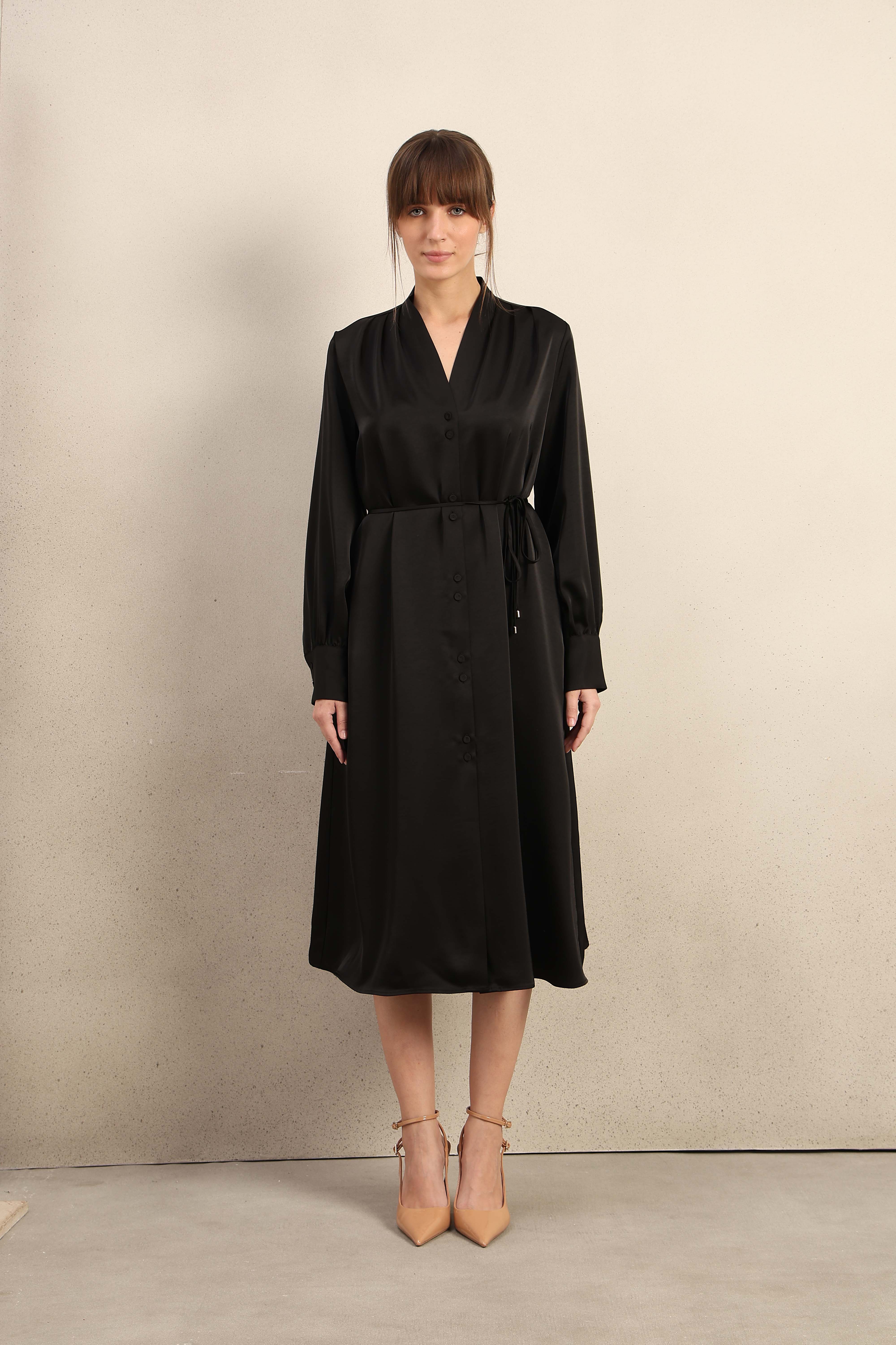 Satin V-Neck Midi Dress - Image 8