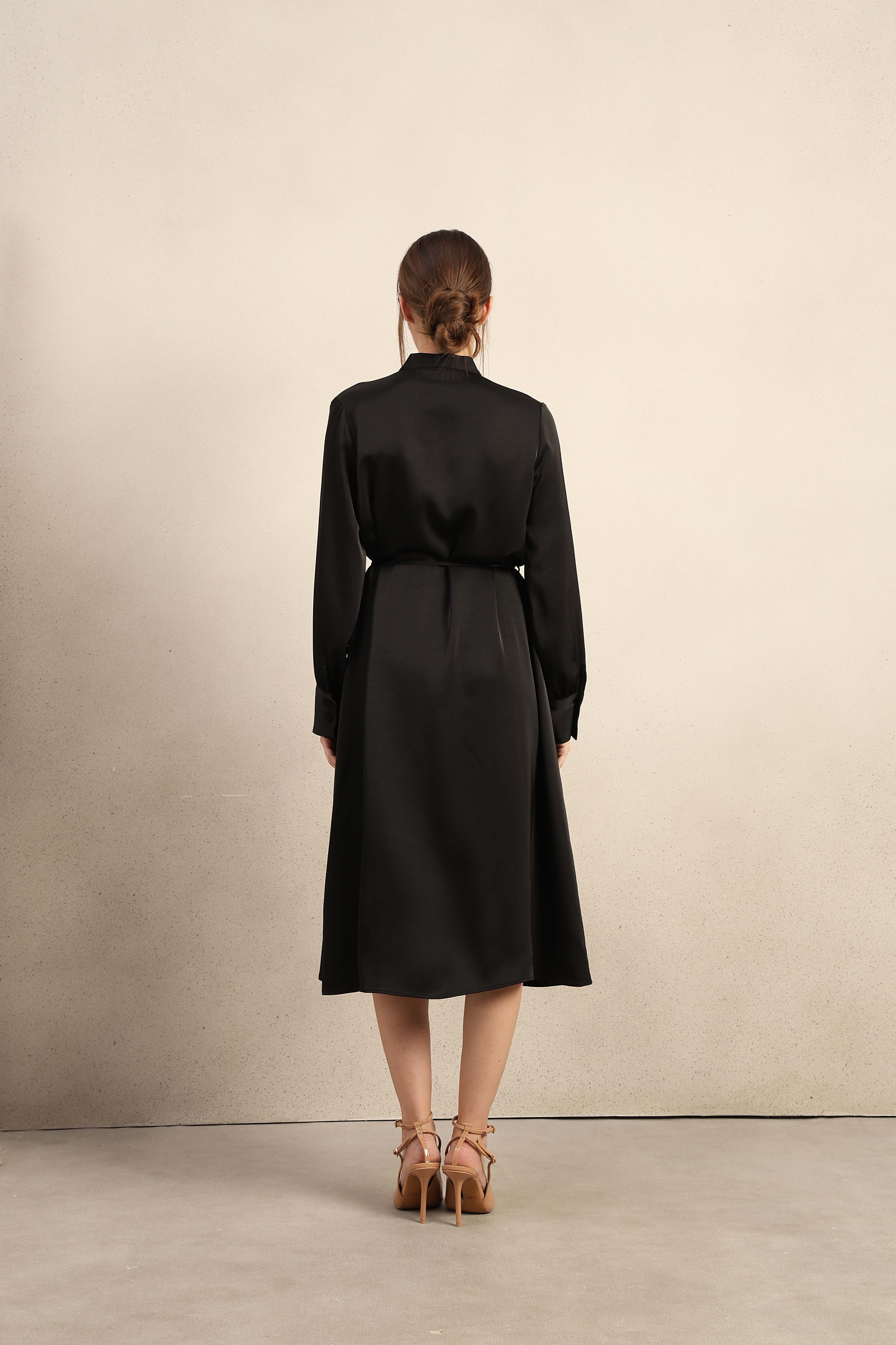 Satin V-Neck Midi Dress - Image 9