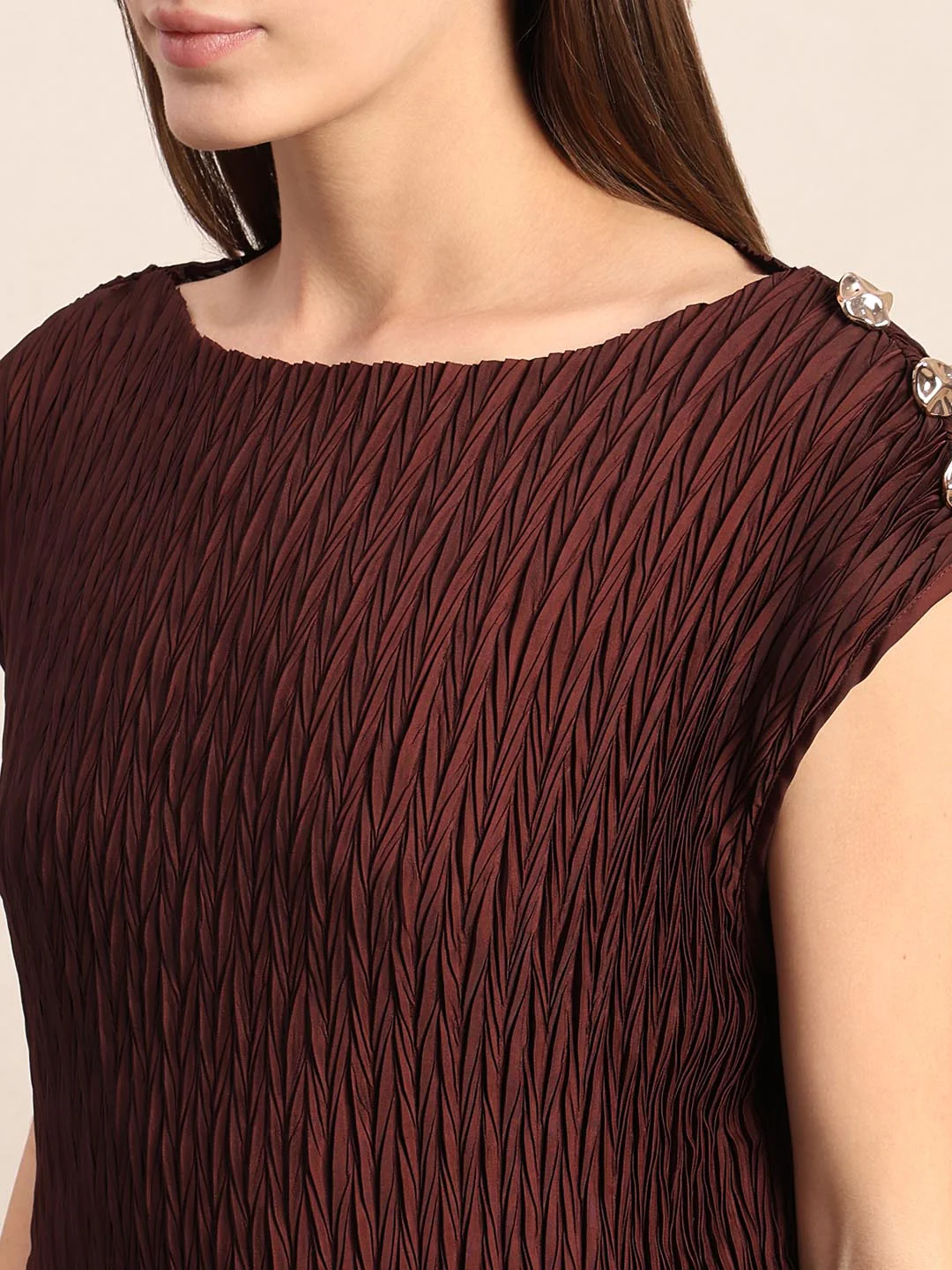 Chocolate Brown Textured Midi Dress - Image 6