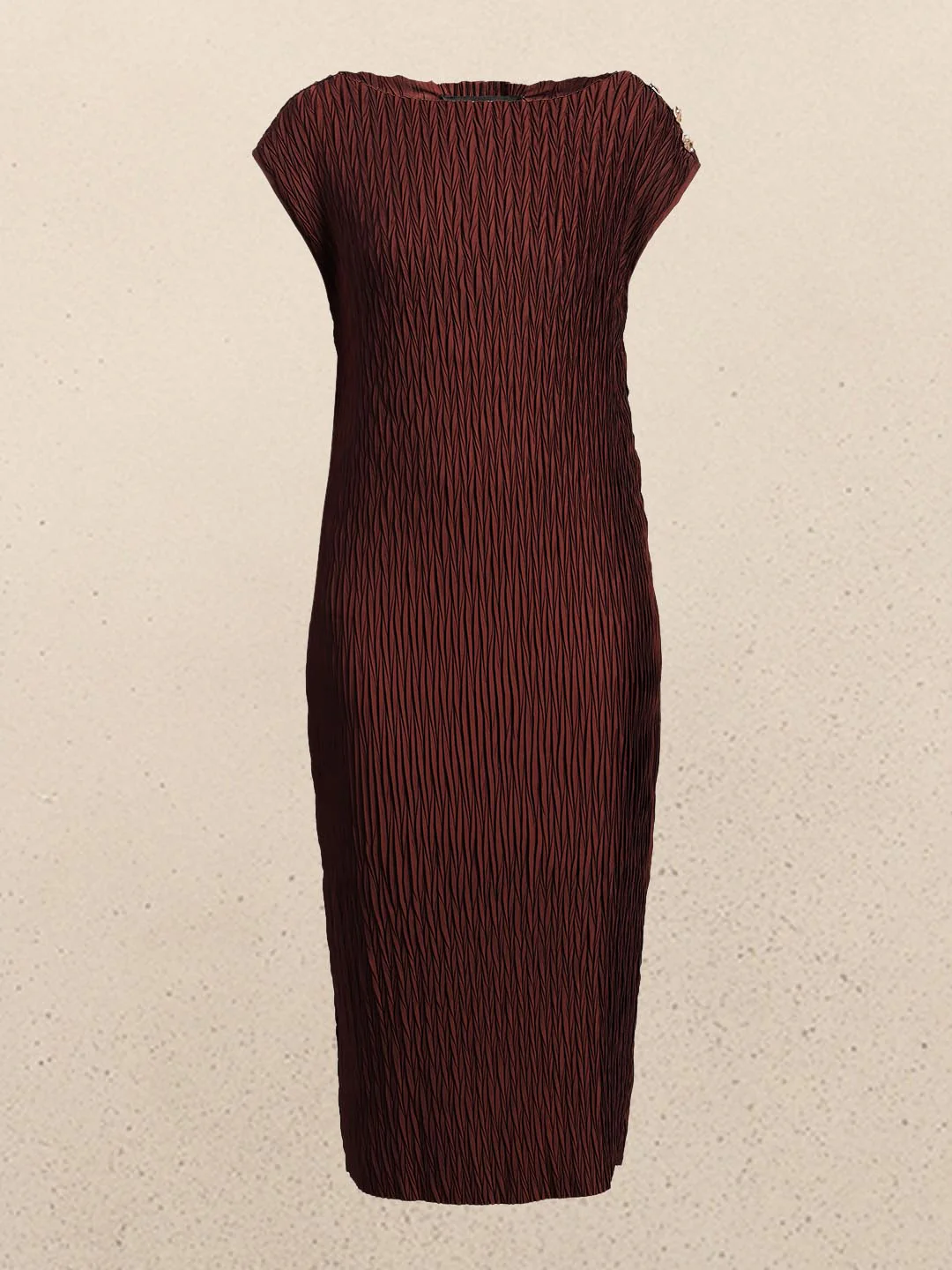 Chocolate Brown Textured Midi Dress - Image 7