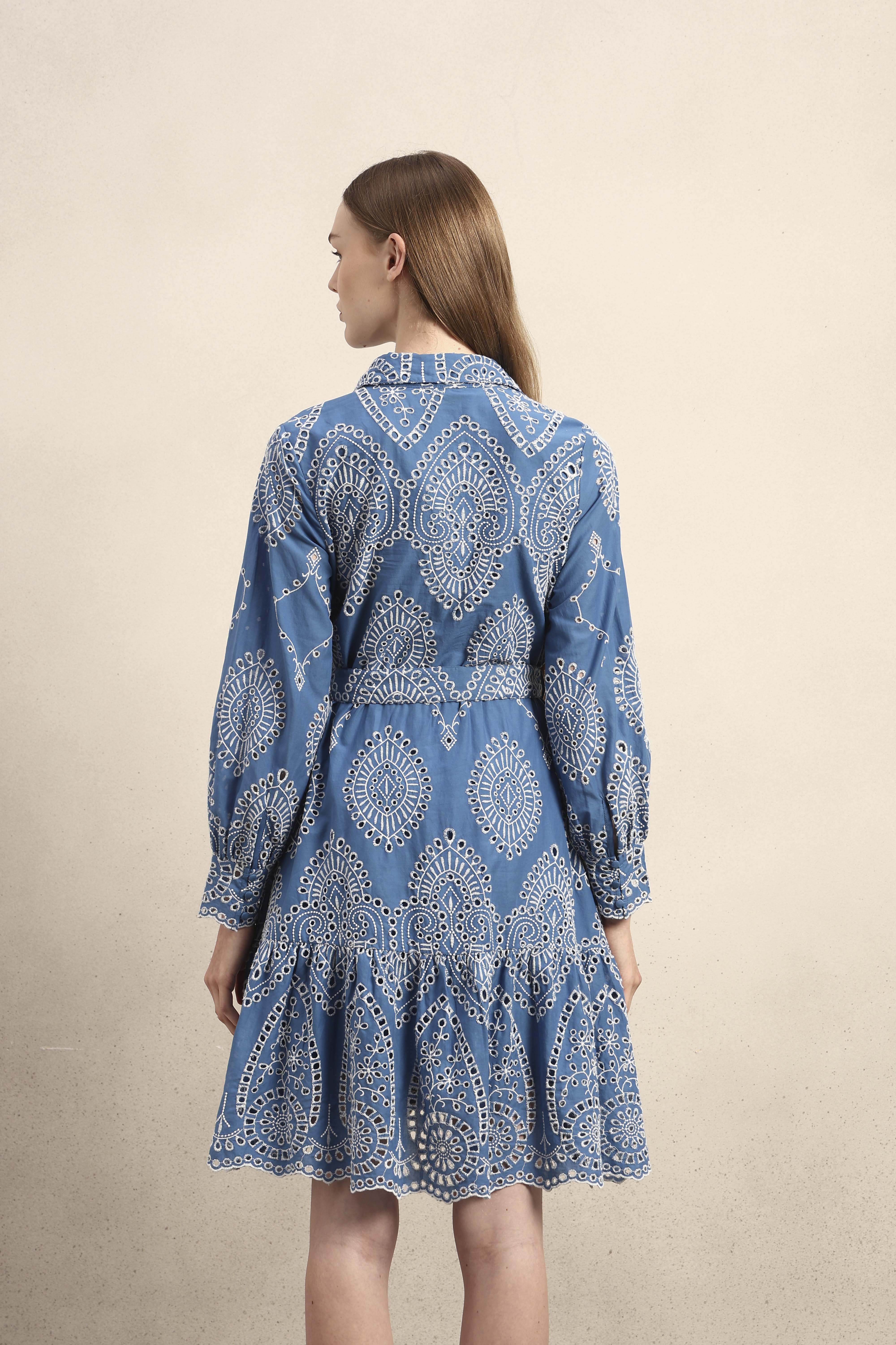 Embroidered Cotton Shirt Dress - Image 10