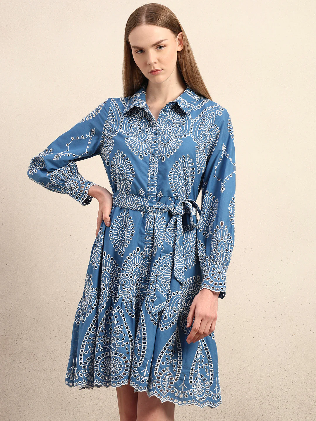 Embroidered Cotton Shirt Dress - Image 2