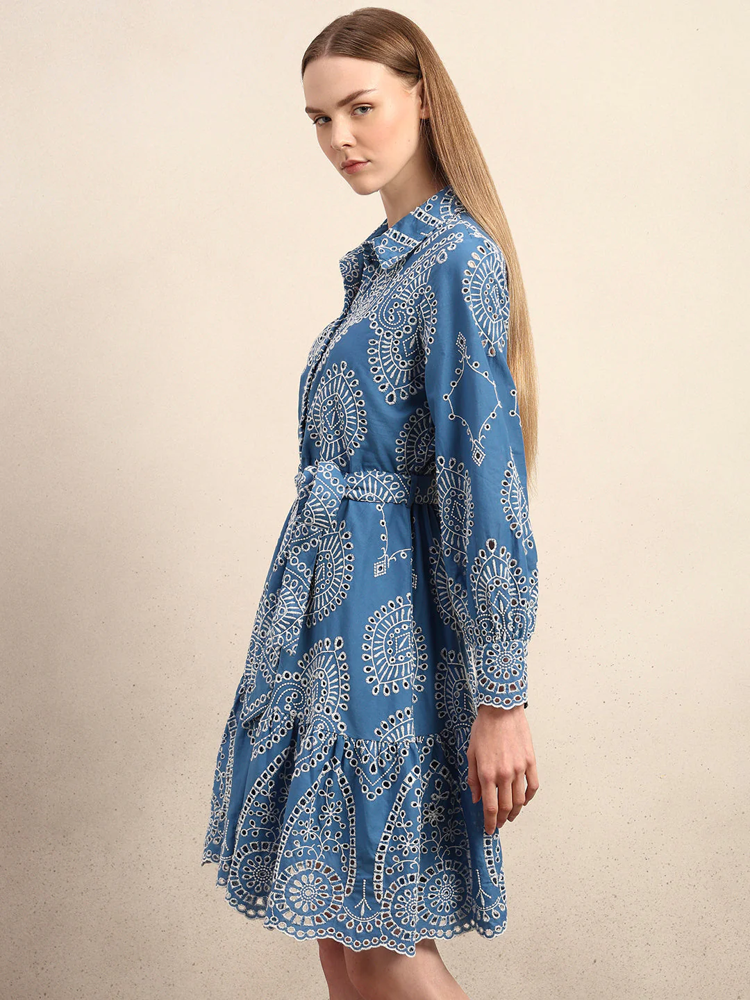 Embroidered Cotton Shirt Dress - Image 3