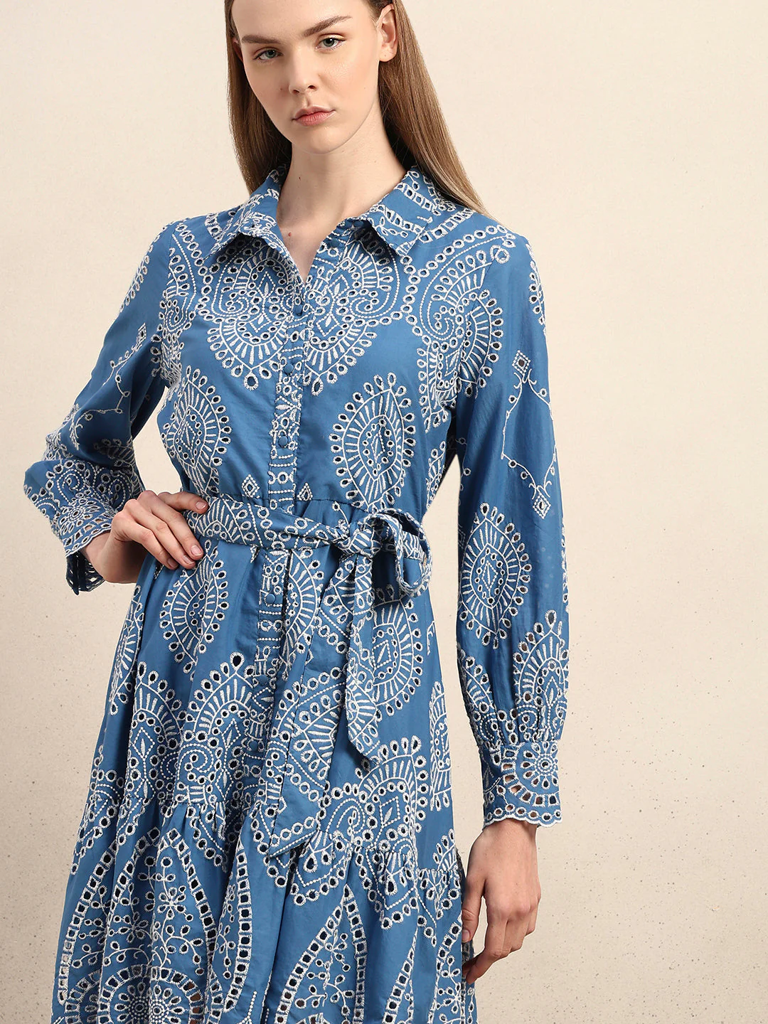 Embroidered Cotton Shirt Dress - Image 6