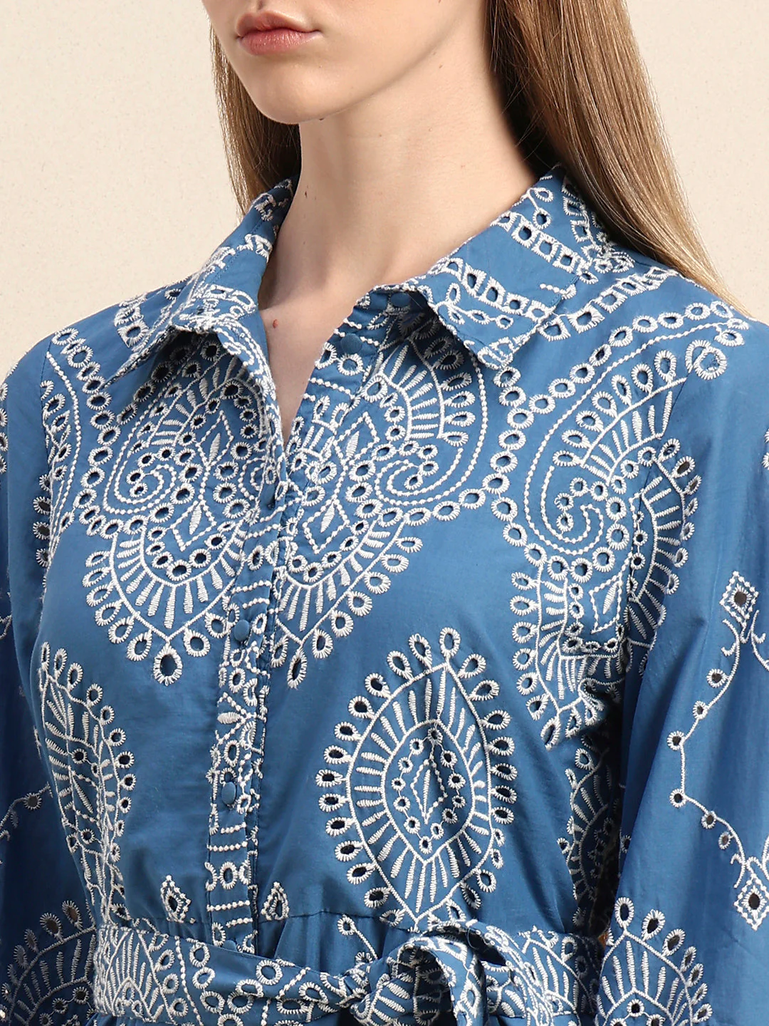 Embroidered Cotton Shirt Dress - Image 8